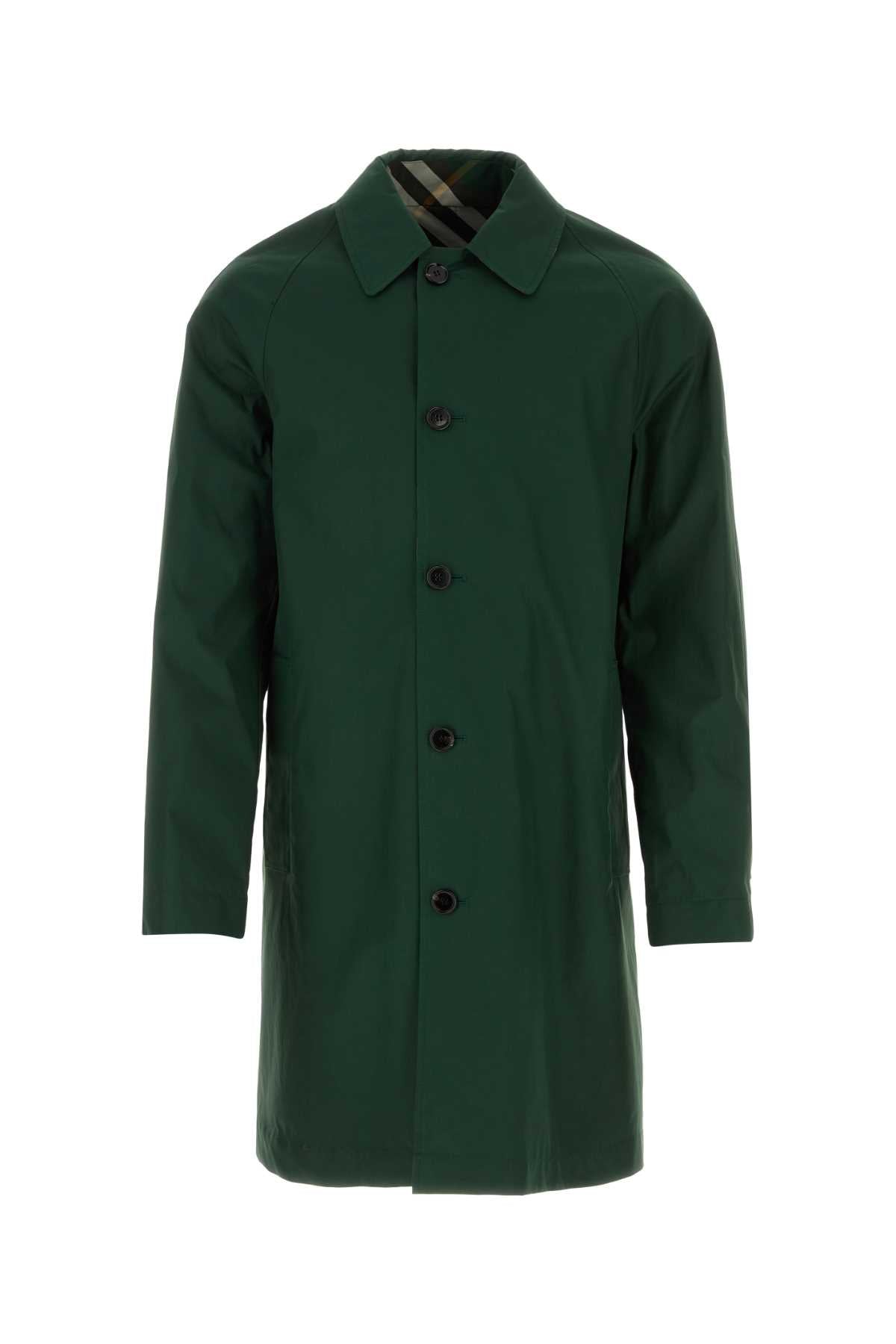 Burberry Men Bottle Green Gabardine Reversible Overcoat