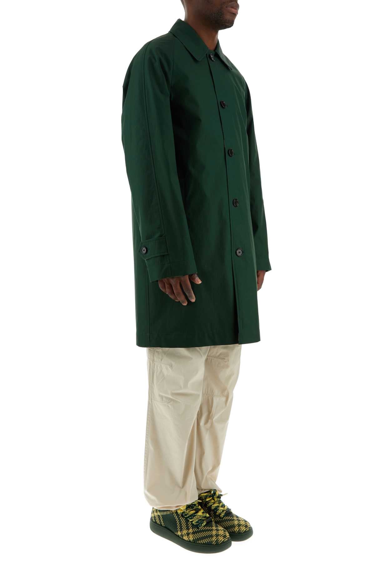 Burberry Men Bottle Green Gabardine Reversible Overcoat