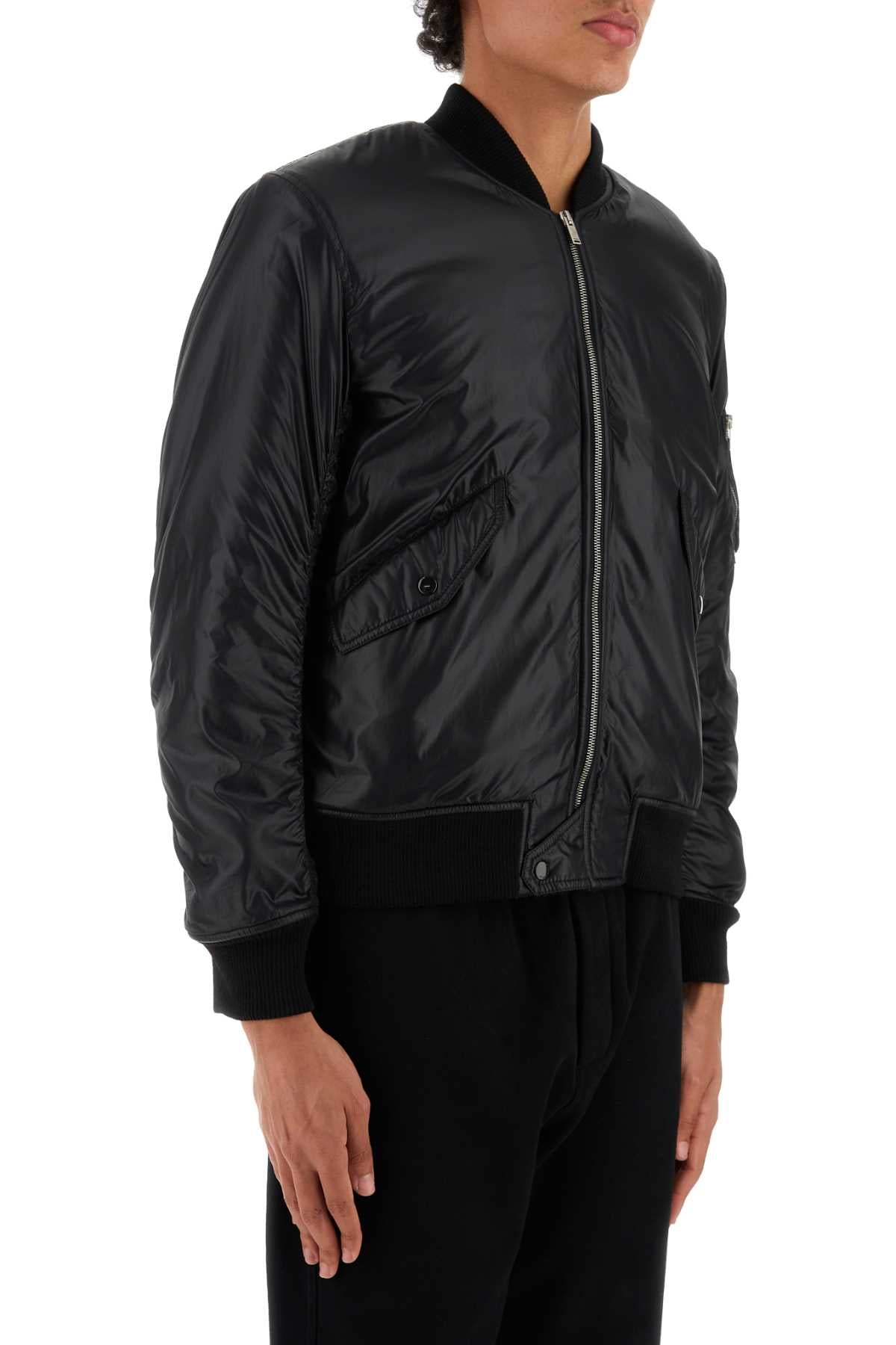 Saint Laurent Men Black Nylon Bomber Jacket