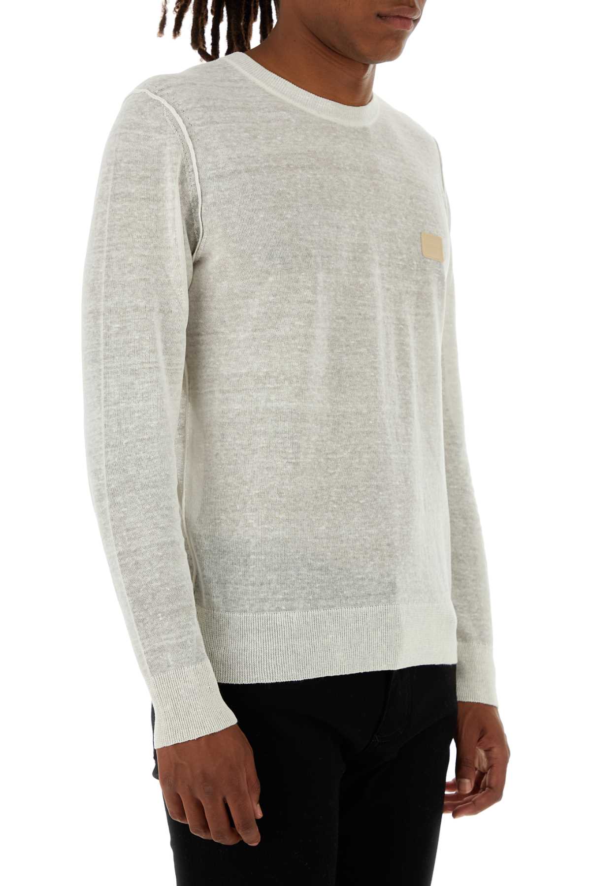 Dolce & Gabbana Men Ivory Linen Blend Sweater