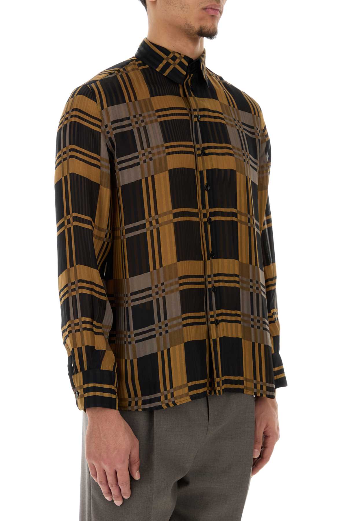 Saint Laurent Men Embroidered Silk Shirt
