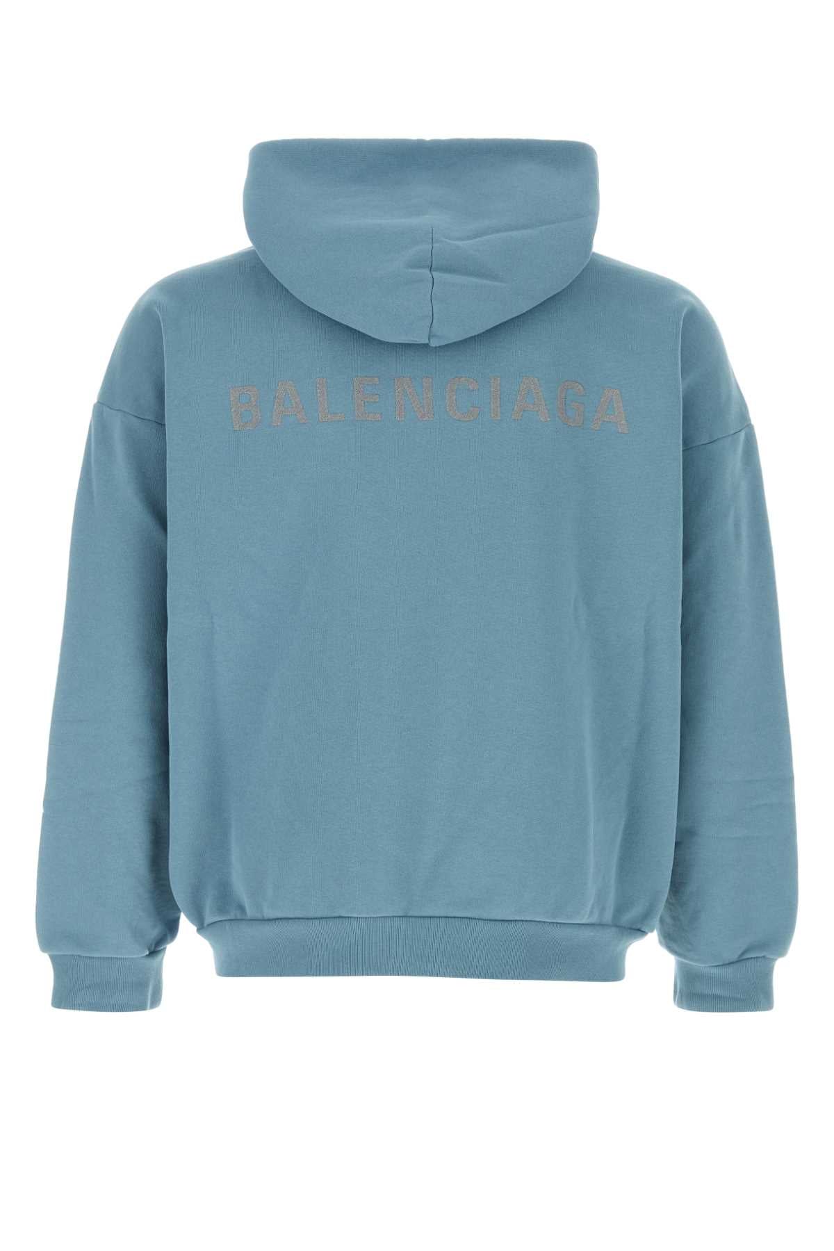 Balenciaga Men Light-Blue Cotton Sweatshirt