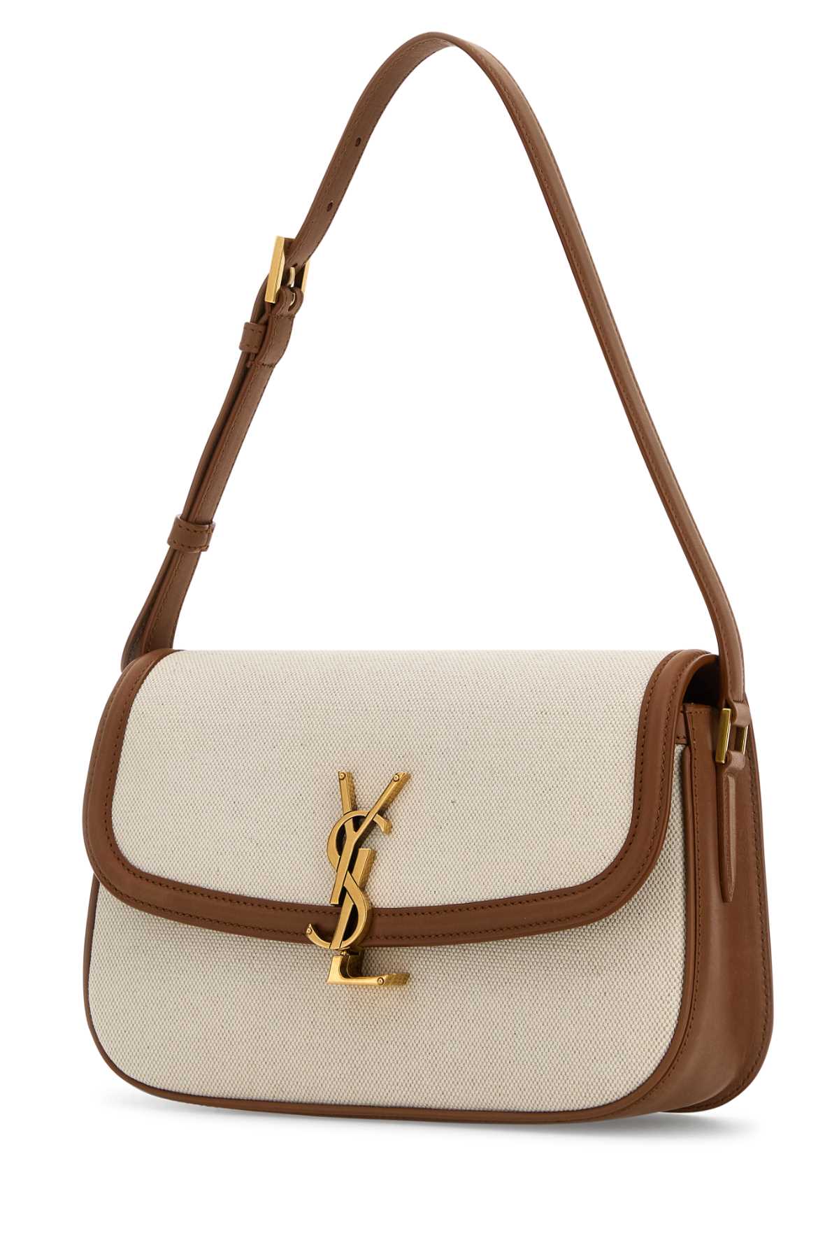 Saint Laurent Women Sand Canvas Solferino Shoulder Bag