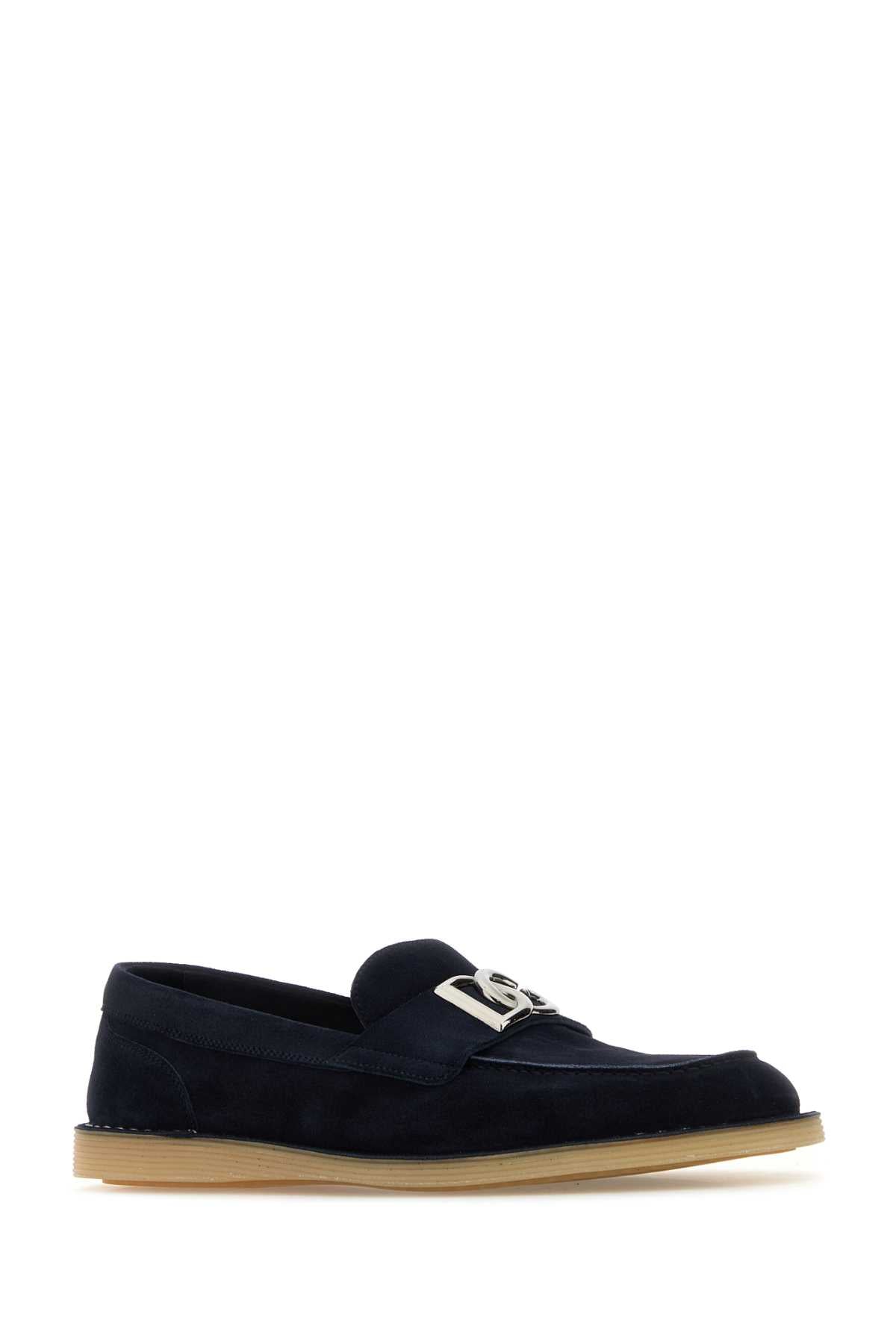 Dolce & Gabbana Men Navy Blue Suede Loafers