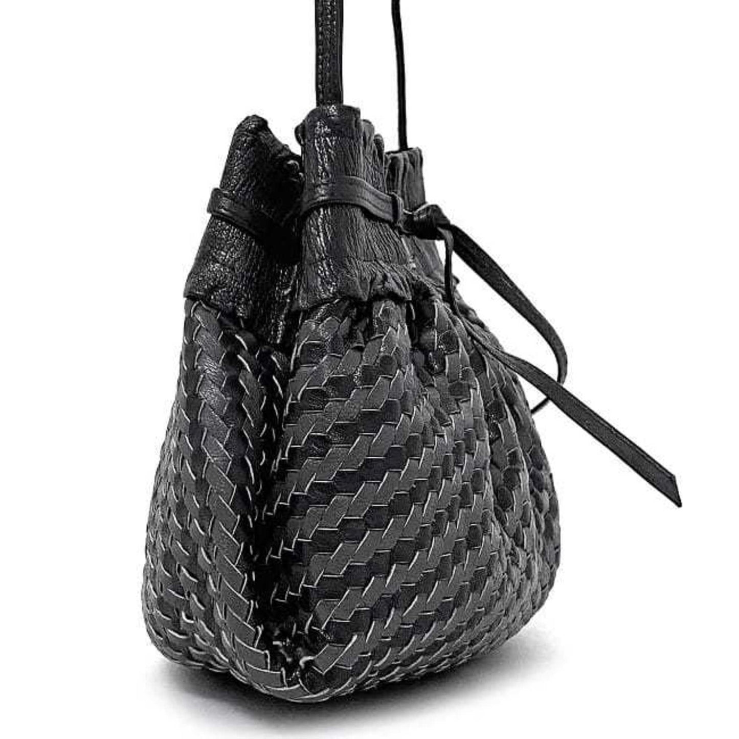 FENDI shoulder bag black gray leather pochette ladies