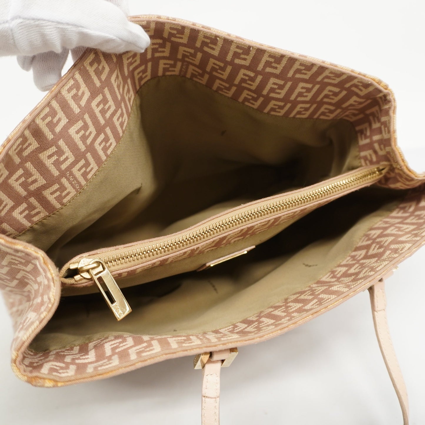 FENDIAuth Zucchino Handbag Women's Canvas,Leather Light Pink