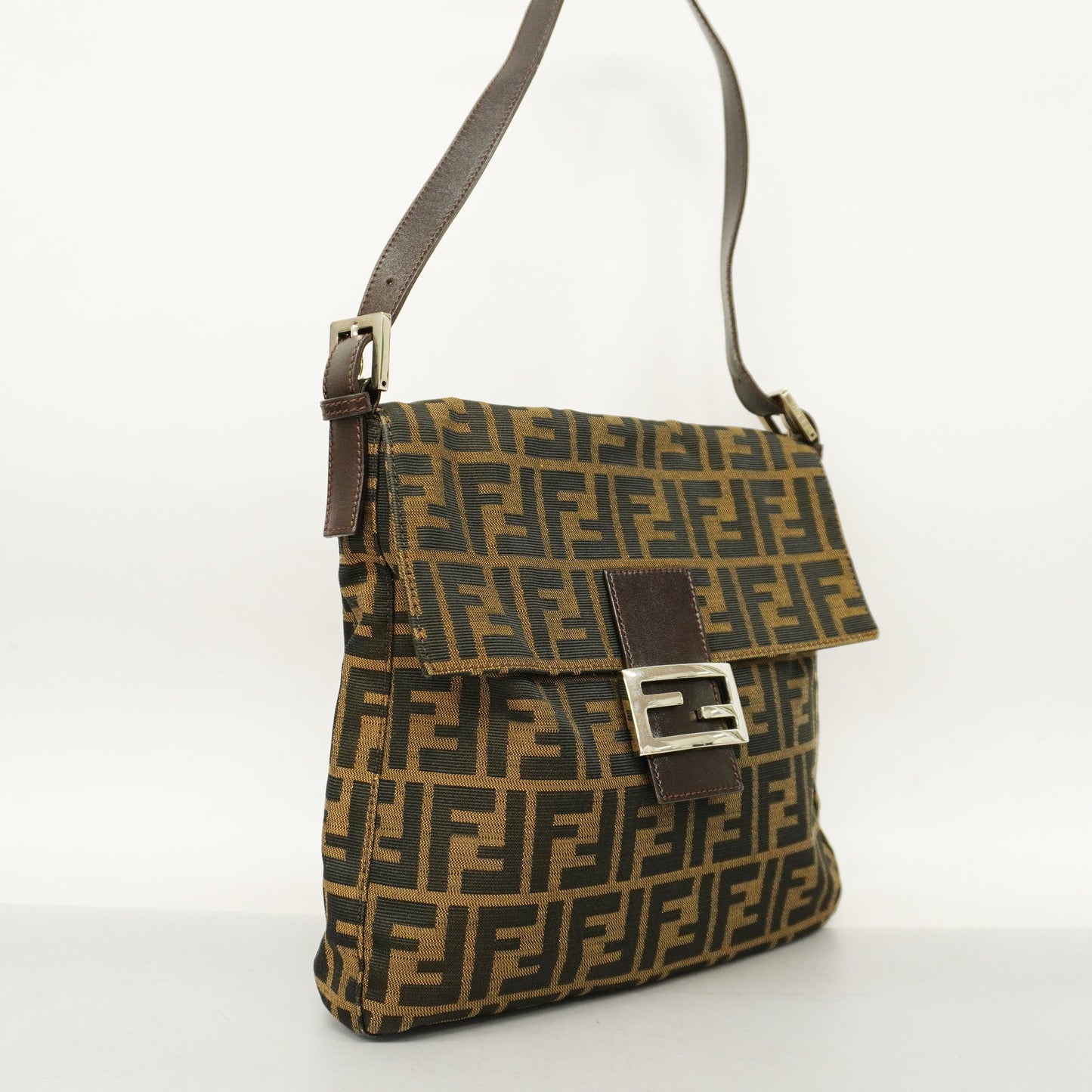 FENDIAuth Zucca Mamma Bucket Women's Nylon Canvas,Leather Handbag Brown