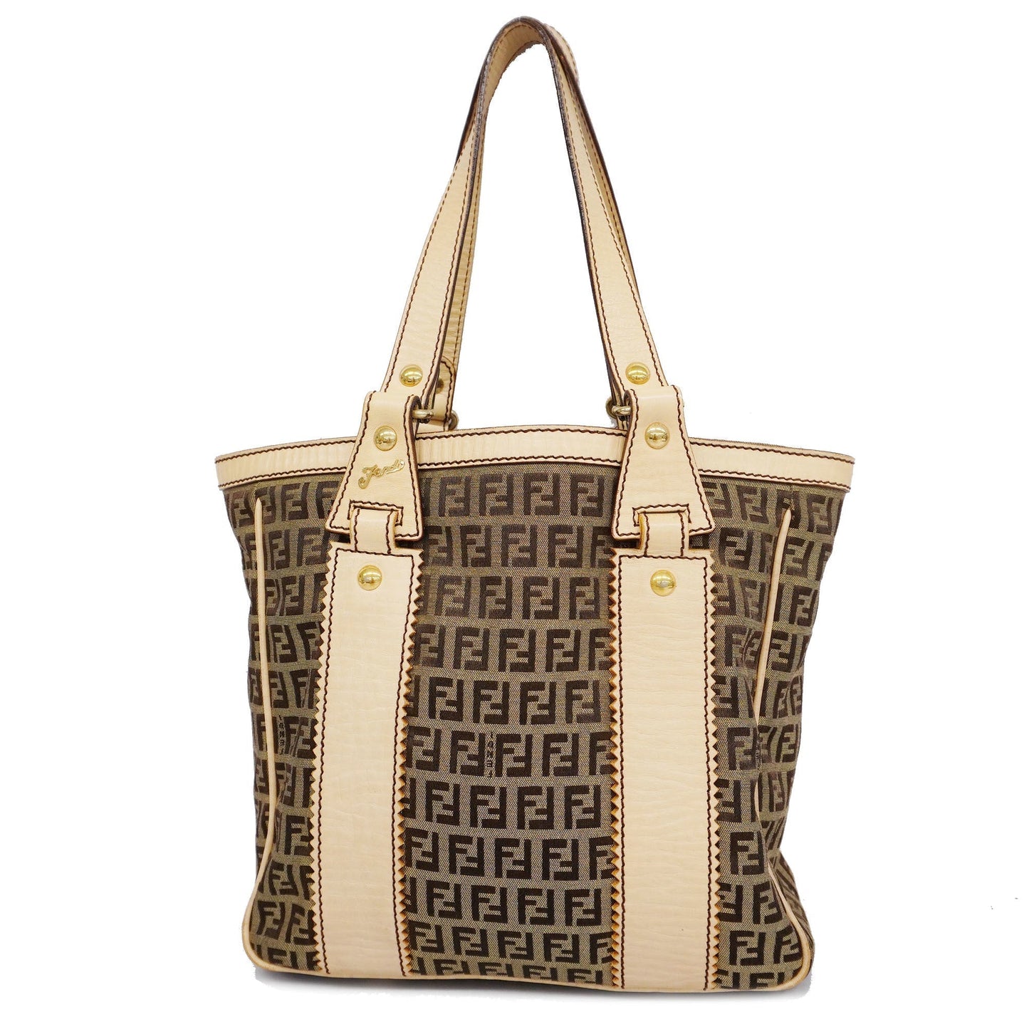 FENDIAuth Zucchino Shoulder Bag Women's Canvas,Leather Tote Bag Beige,Brown