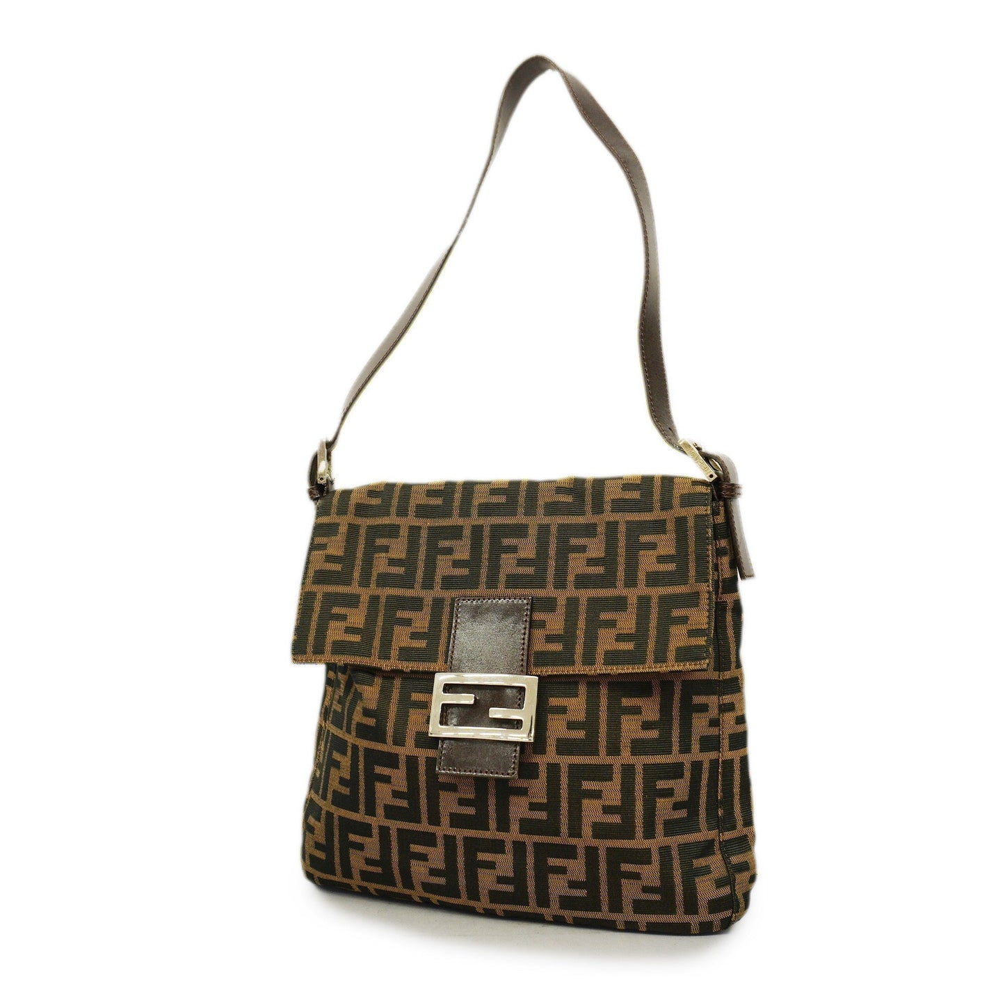 FENDI Zucca Mamma Bucket Women's Nylon Canvas,Leather Handbag Brown