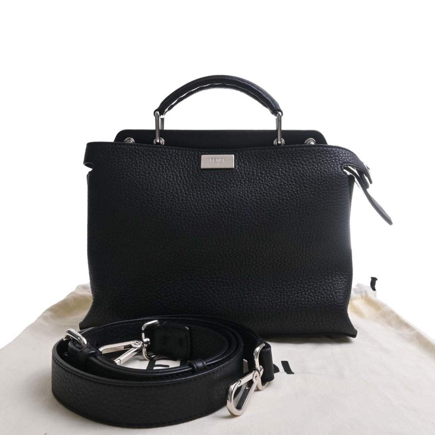FENDI Selleria Leather Peekaboo Essential Handbag 7VA506 Black Ladies