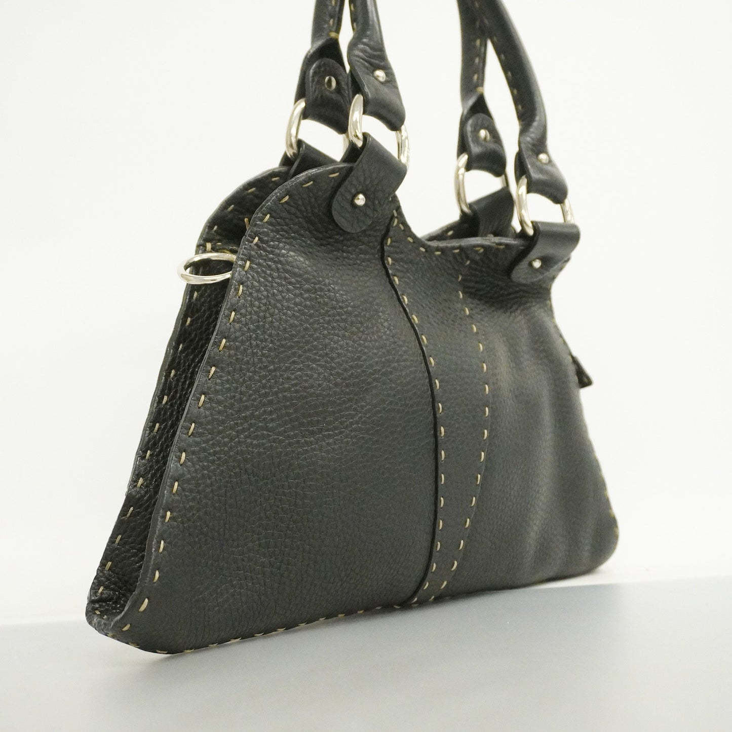 FENDIAuth Selleria Handbag Women's Leather Handbag Black