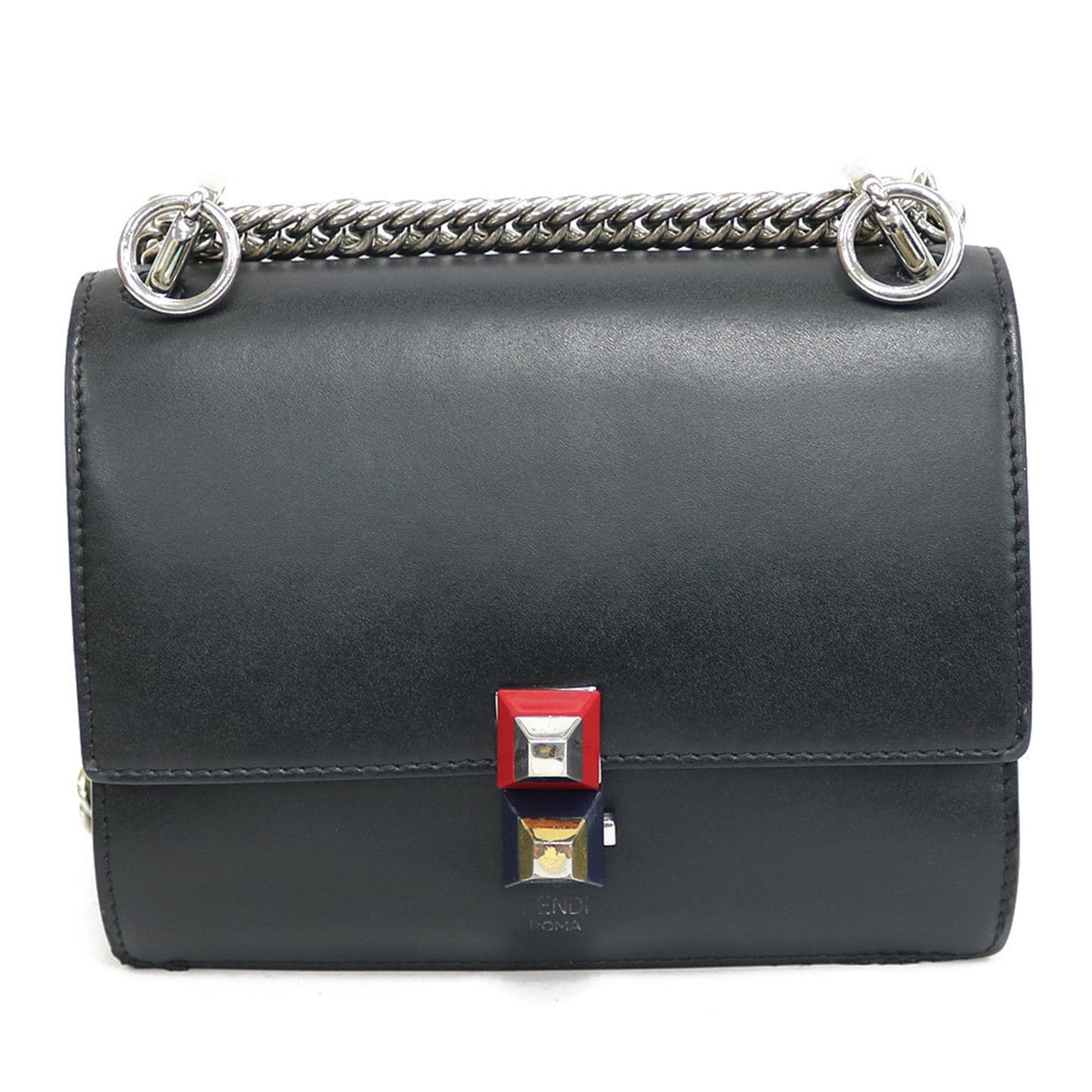 FENDI Shoulder Bag Studs Chain Canay Small Black Women's Leather