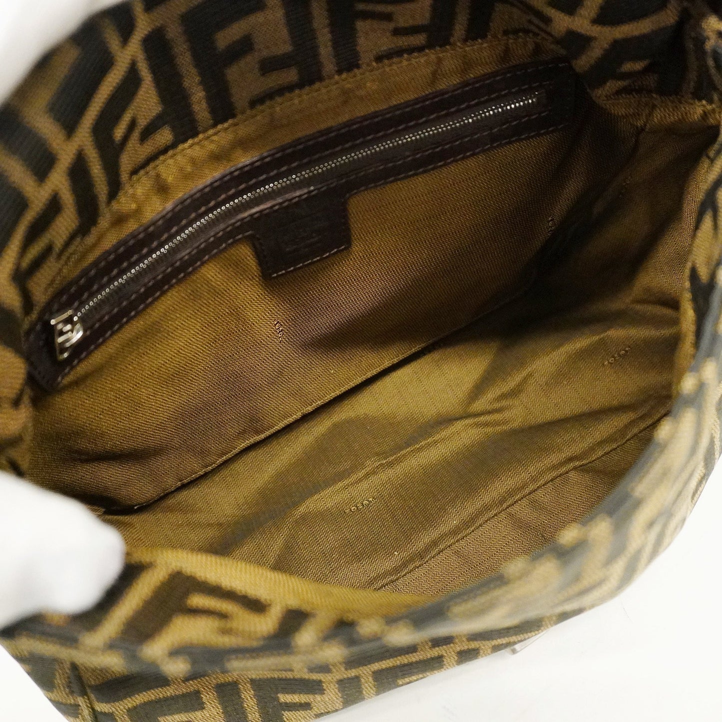 FENDIAuth Zucca Handbag Women's Nylon Canvas Handbag Brown