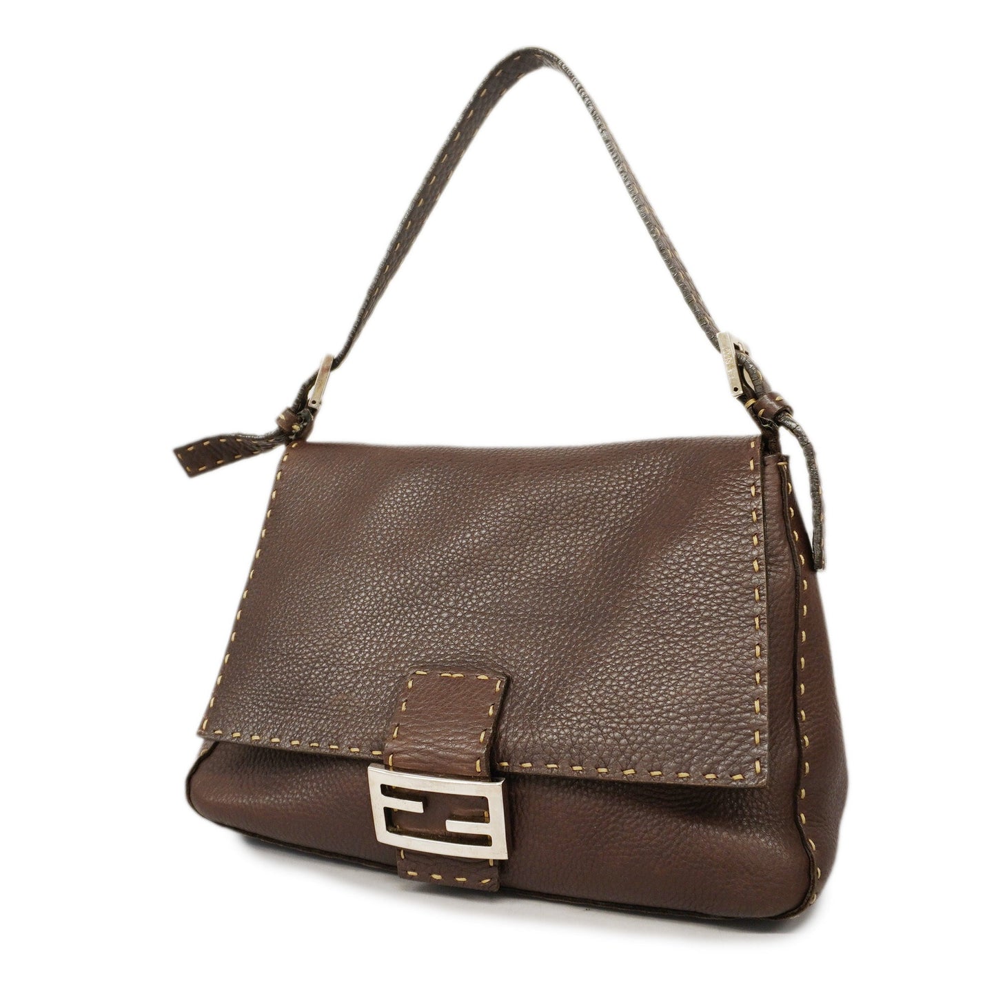 FENDI Selleria Mamma Bucket Women's Leather Handbag Brown