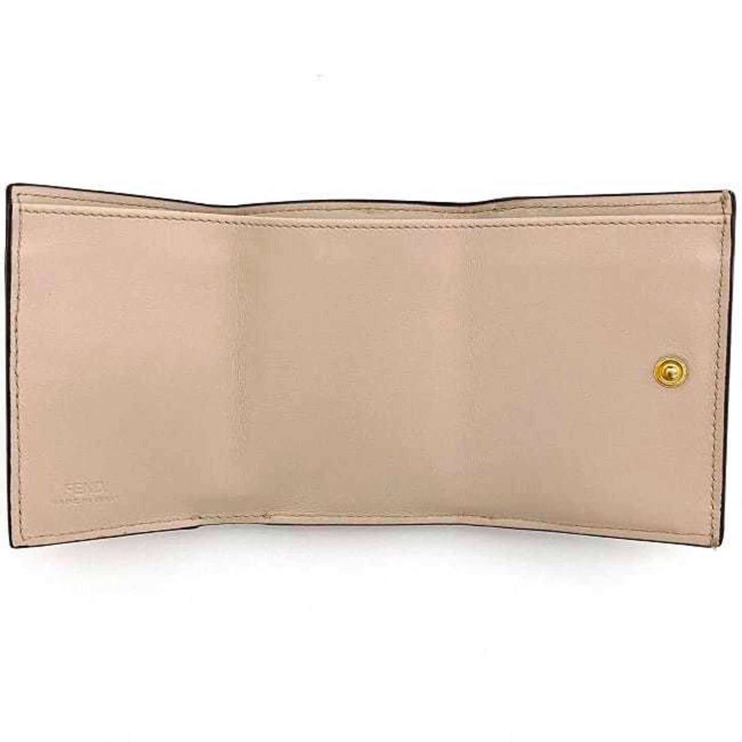 FENDI Trifold Wallet Pink Beige Gold Fizu 8M0395 Leather GP Circle Women's