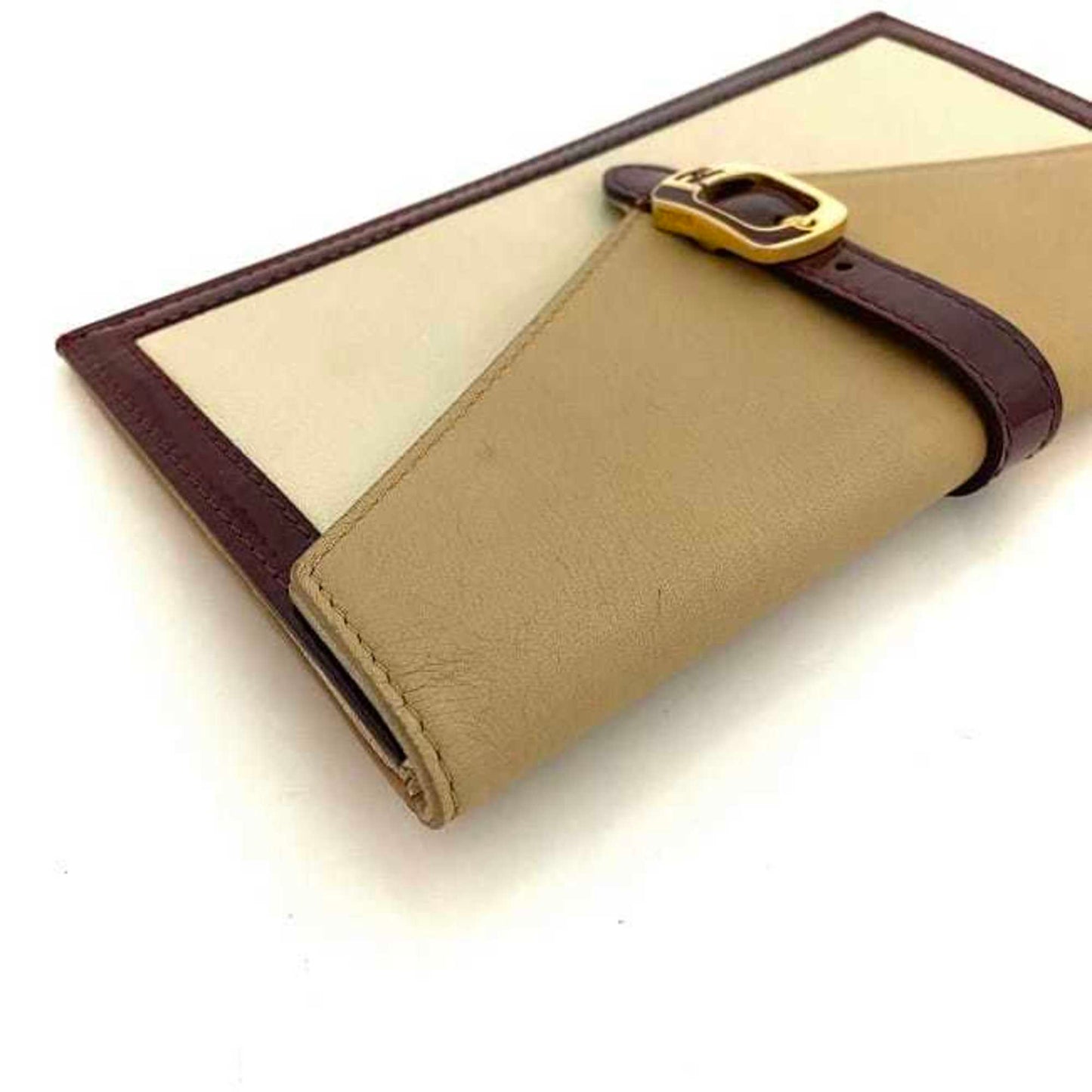 FENDI Bifold Long Wallet White Beige Wine Red Chameleon 8M0283 Patent Leather Flap Clutch Bag Belt Women's