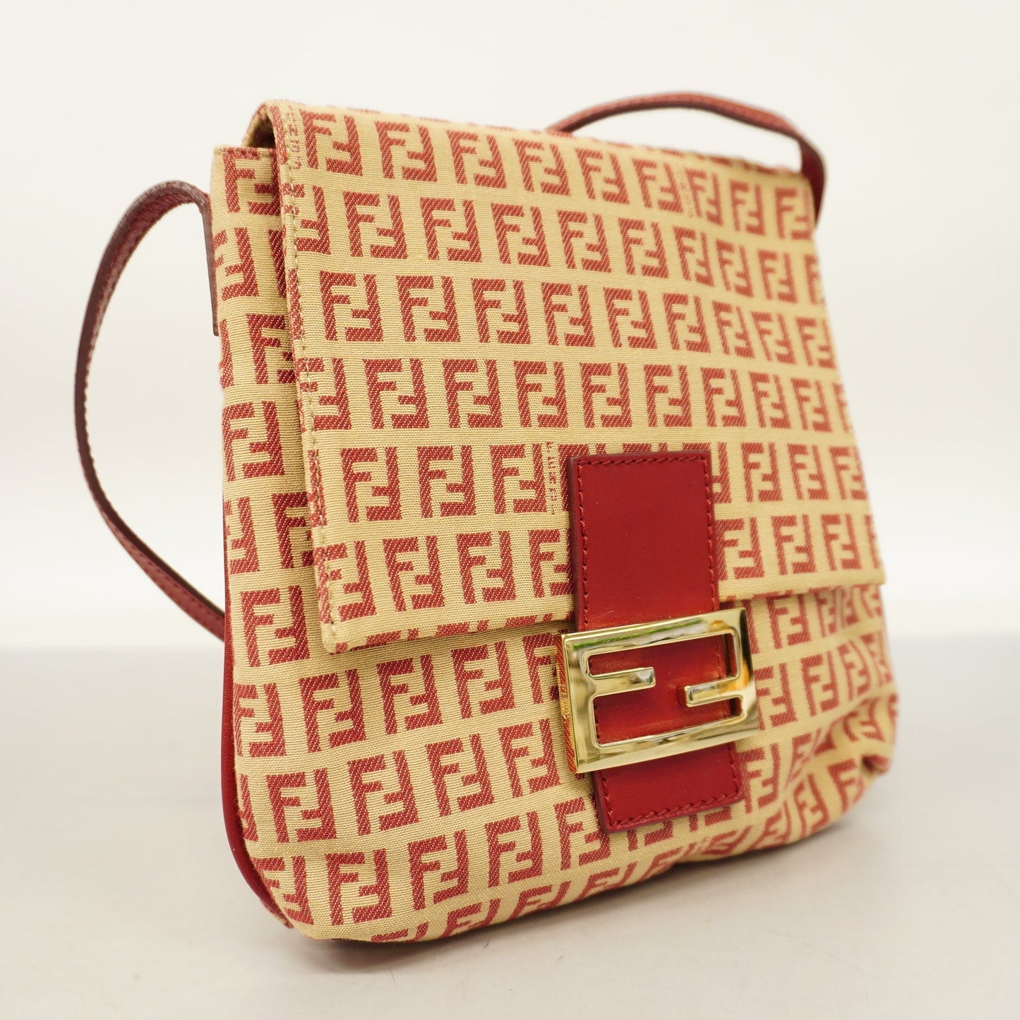 FENDIAuth Zucchino Shoulder Bag Women's Canvas Shoulder Bag Beige,Red Color