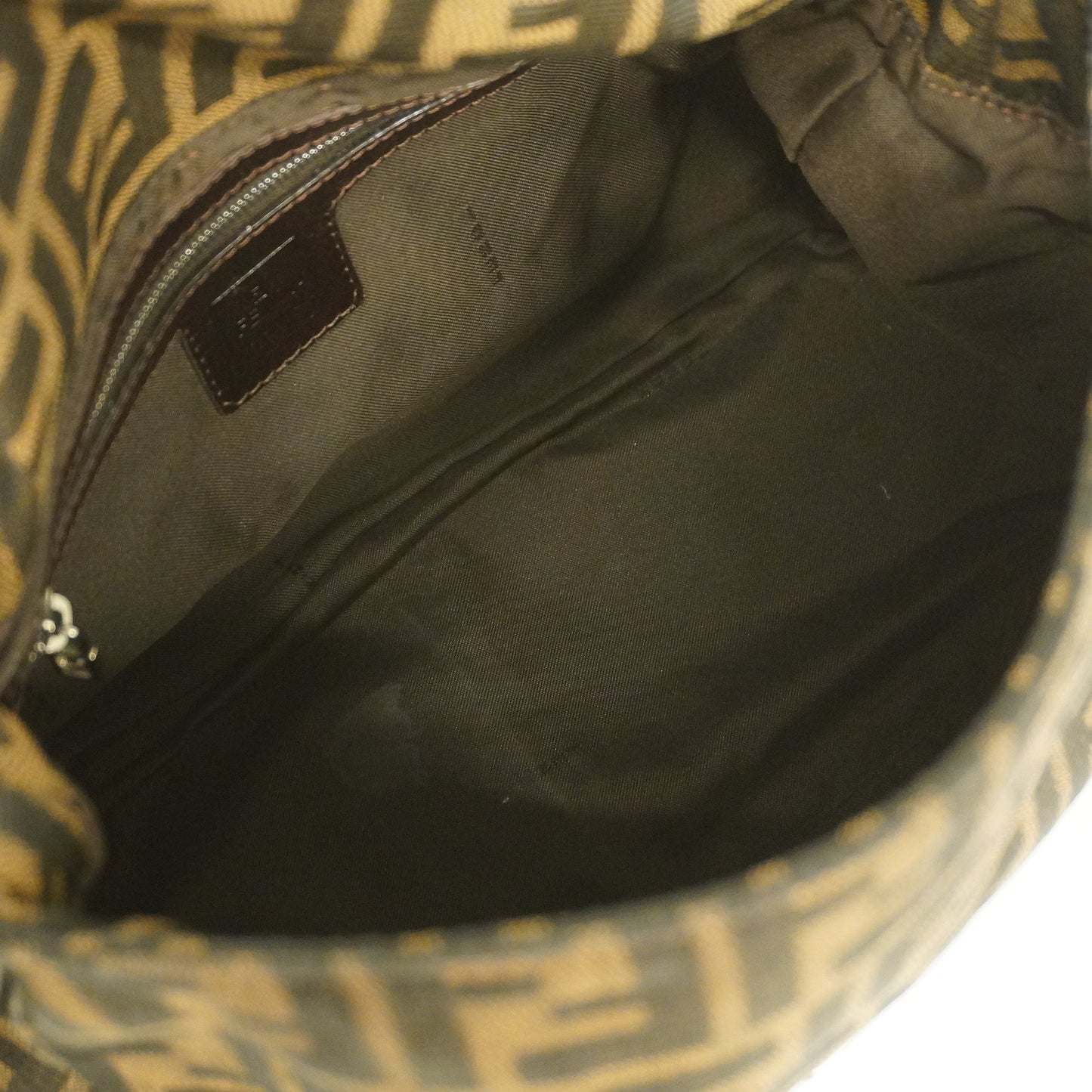 FENDIAuth Zucca Handbag Women's Nylon Canvas,Leather Handbag Brown