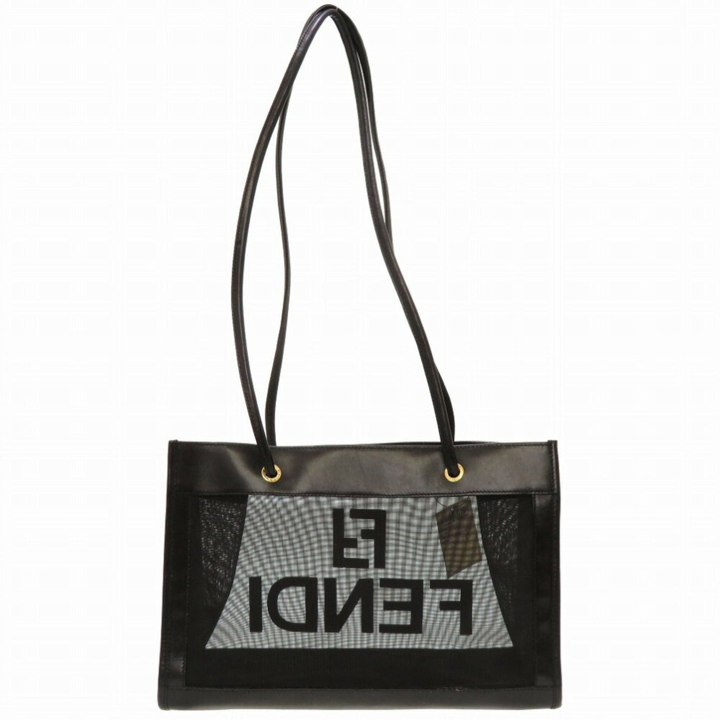 FENDI mesh leather black tote bag 0142