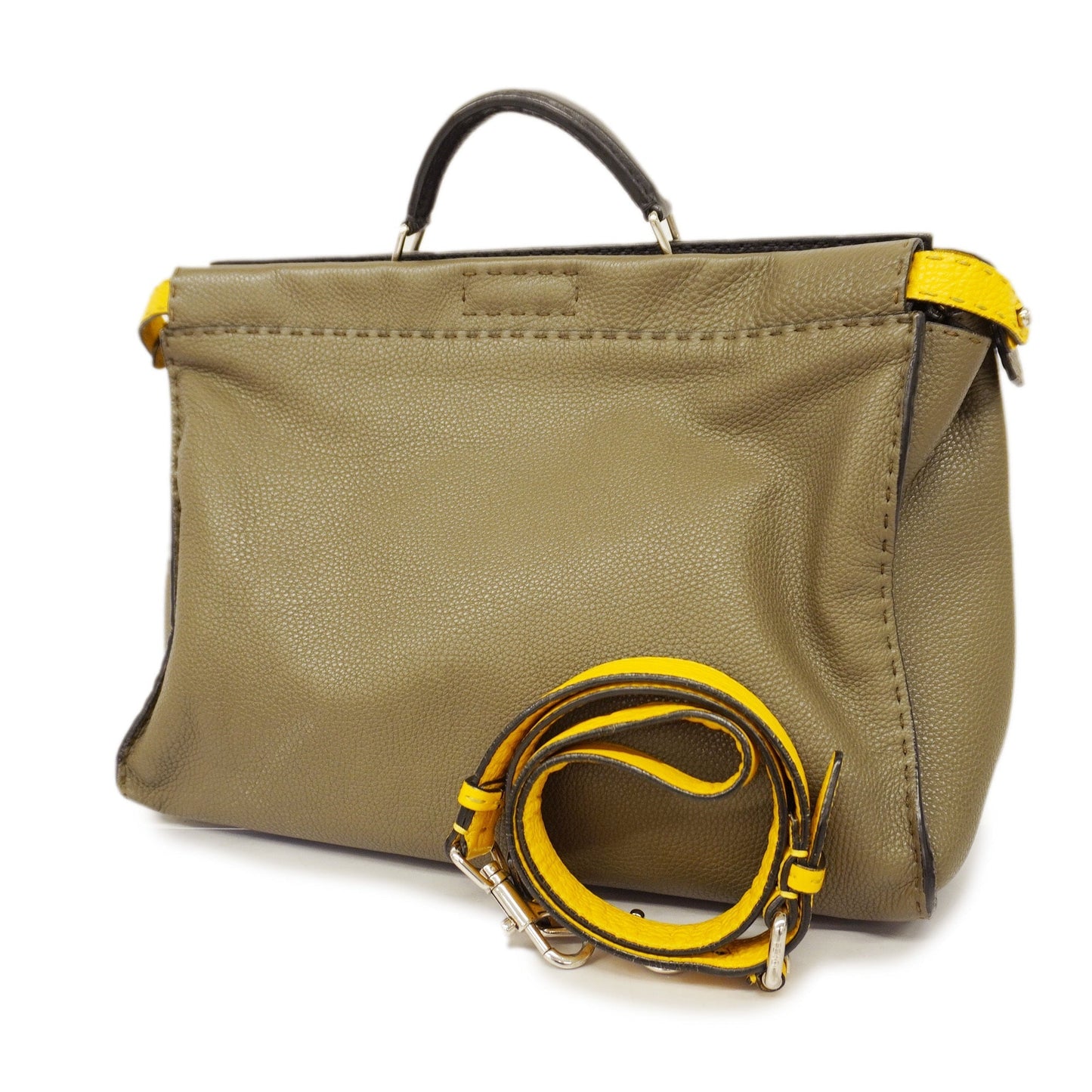 FENDIAuth Selleria Peak Curve Men's Leather Handbag,Shoulder Bag Brown