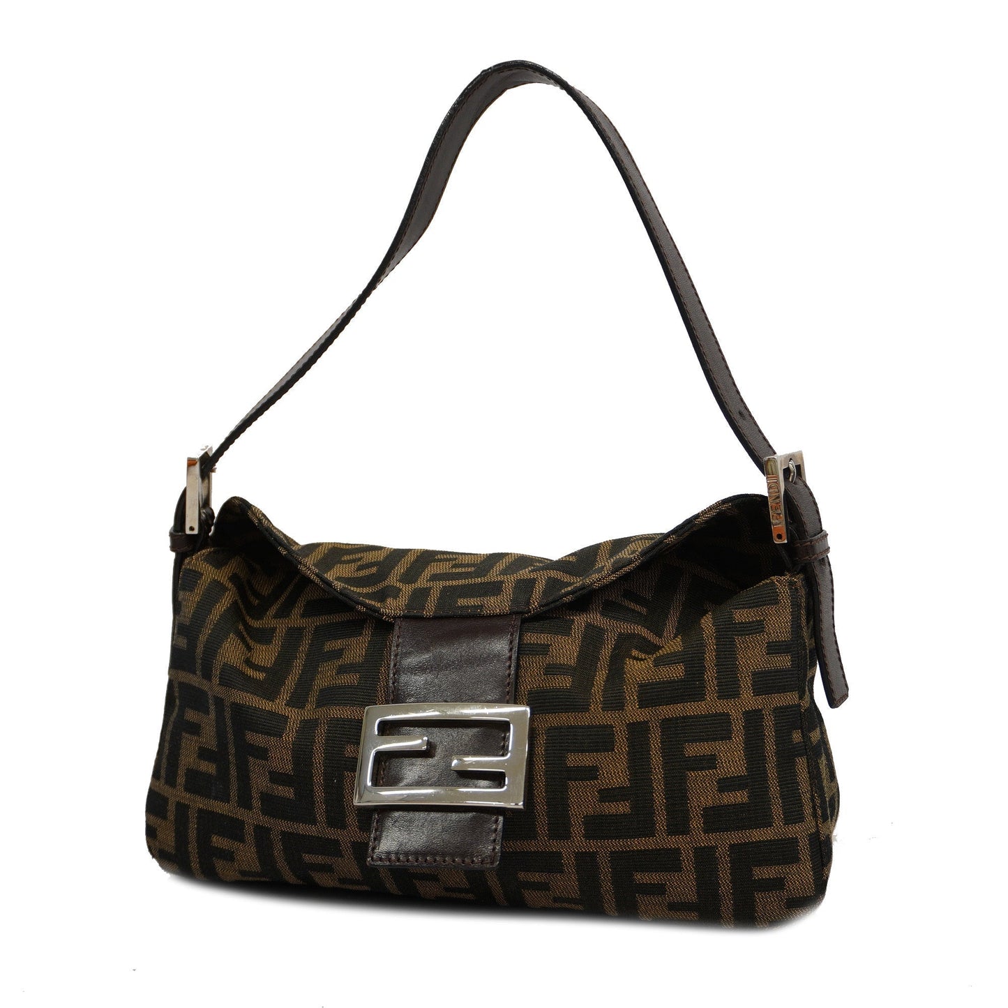 FENDIAuth Zucca Shoulder Bag Women's Nylon Canvas Handbag Brown
