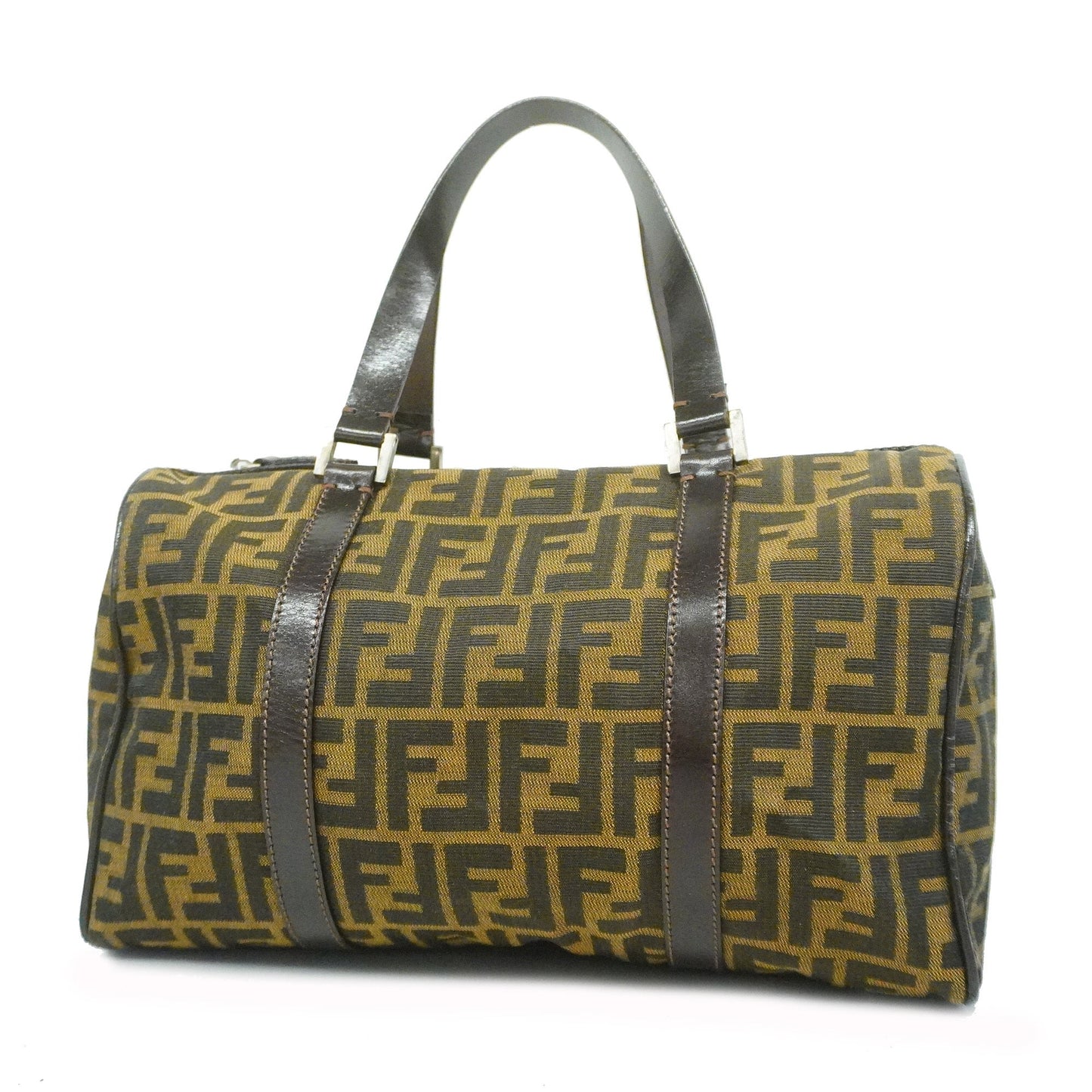 FENDIAuth Zucca Boston Bag Women's Nylon Canvas Black,Brown
