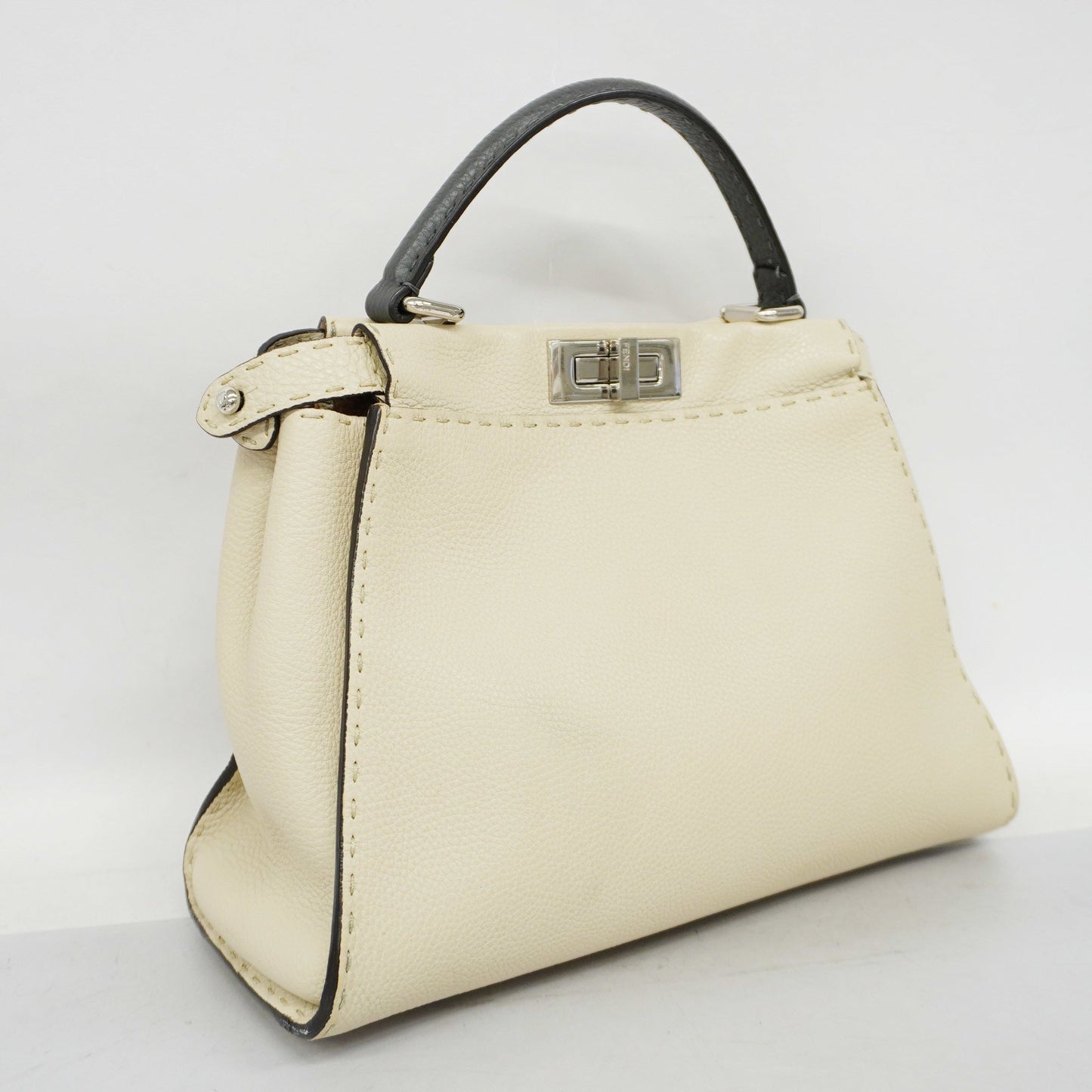 FENDIAuth Peekaboo 2way Bag Selleria Leather Handbag,Shoulder Bag Gray,Ivory