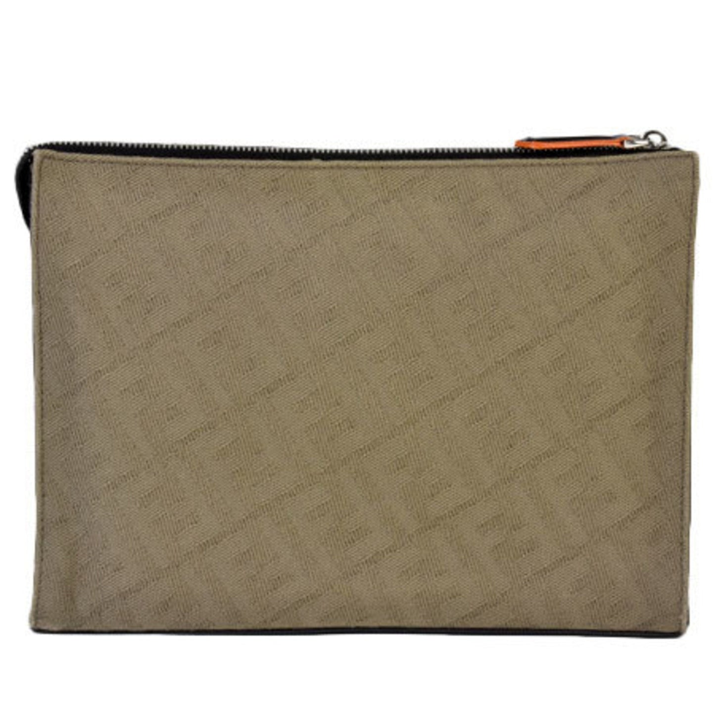 FENDI Clutch Bag Orange x Brown Zucca Fabric Leather 7V33 AB01