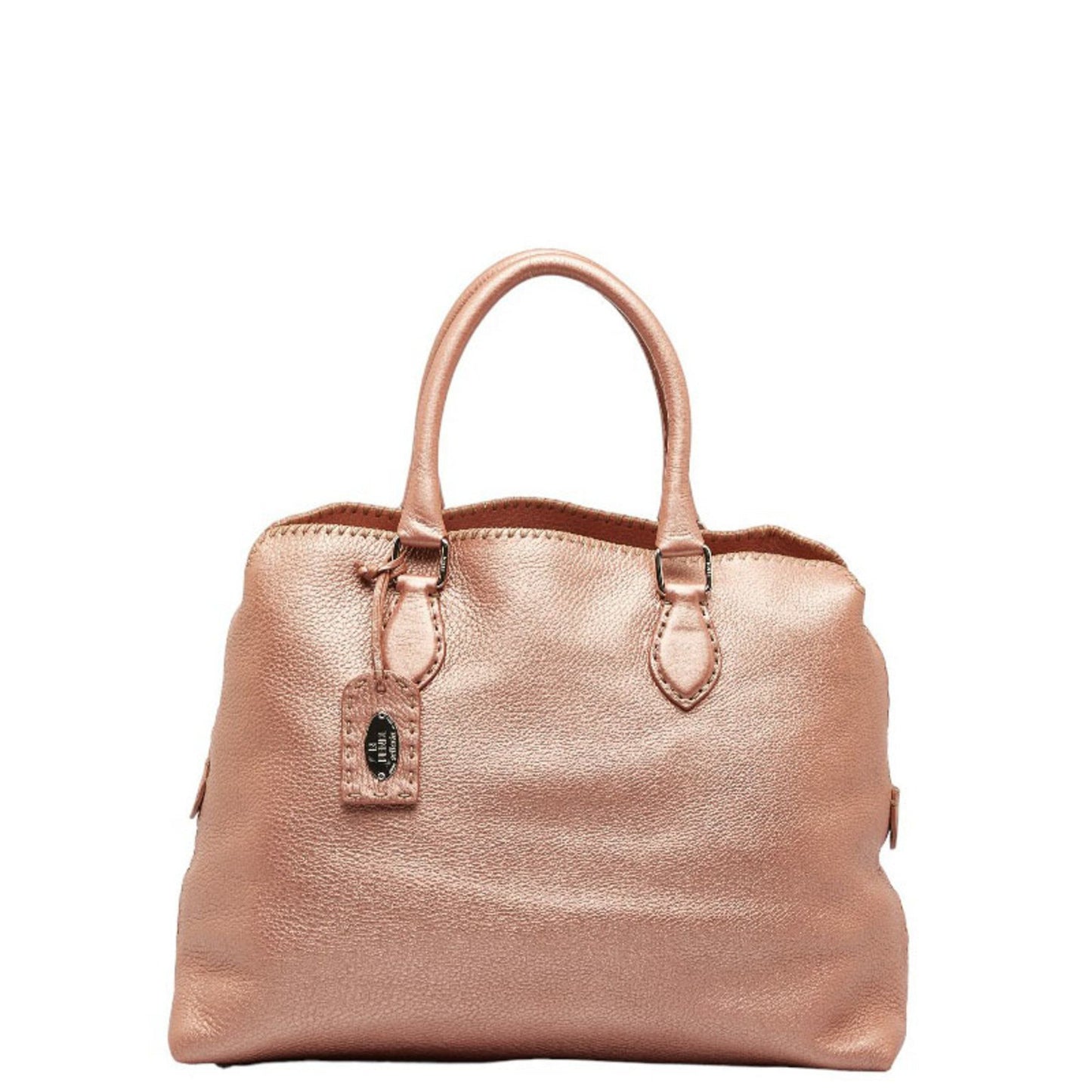 FENDI Selleria Handbag Tote Bag Champagne Pink Leather Women's