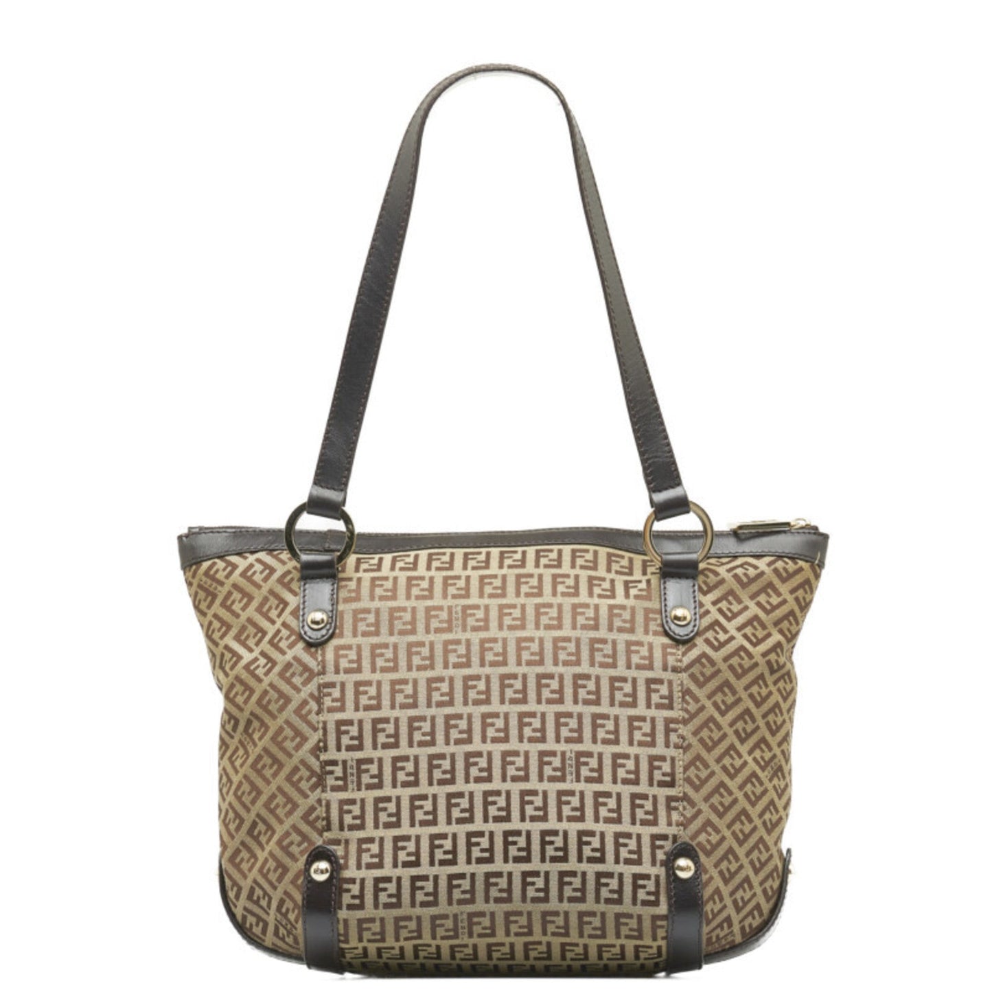 FENDI Zucchino Handbag Tote Bag 8BH196 Beige Brown Canvas Leather Women's