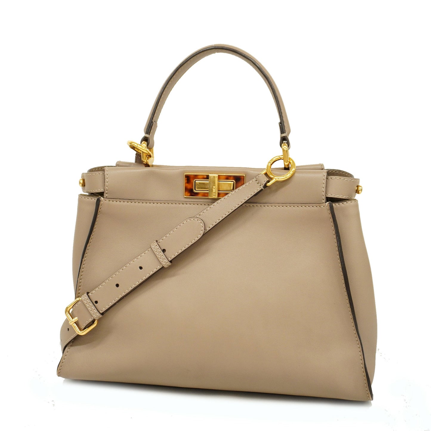 FENDIAuth Peekaboo 2way Bag Women's Leather Handbag,Shoulder Bag Grayish