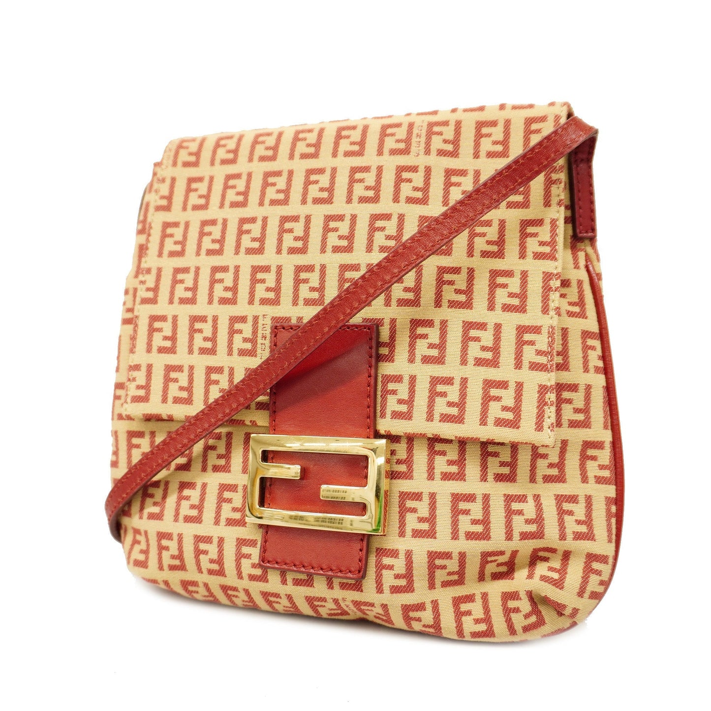 FENDIAuth Zucchino Shoulder Bag Women's Canvas Shoulder Bag Beige,Red Color