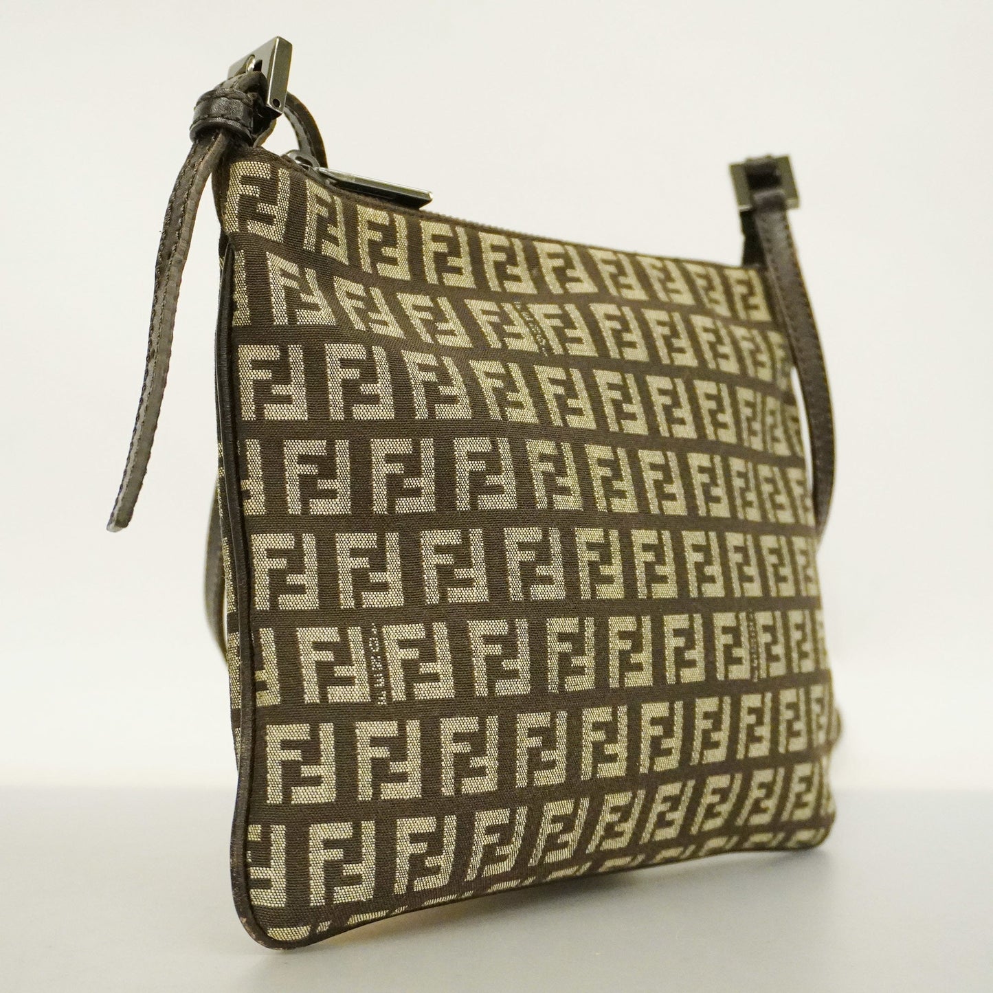 FENDIAuth Zucchino Shoulder Bag Women's Nylon Canvas Brown