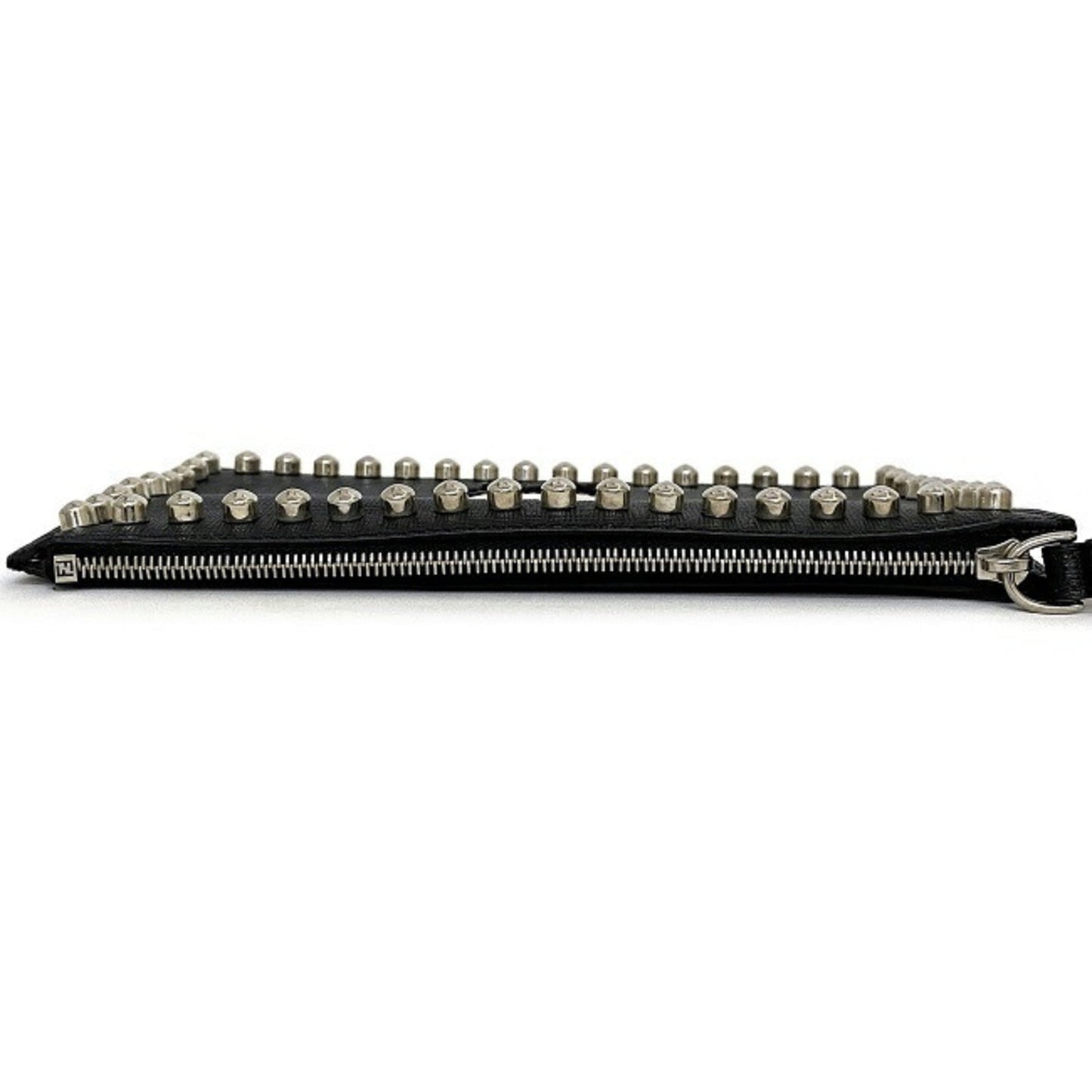 FENDI Pouch Black Silver Punker Lito 8M0341 PVC Leather Studs Fur Karl Lagerfeld Mini Character Round with Strap