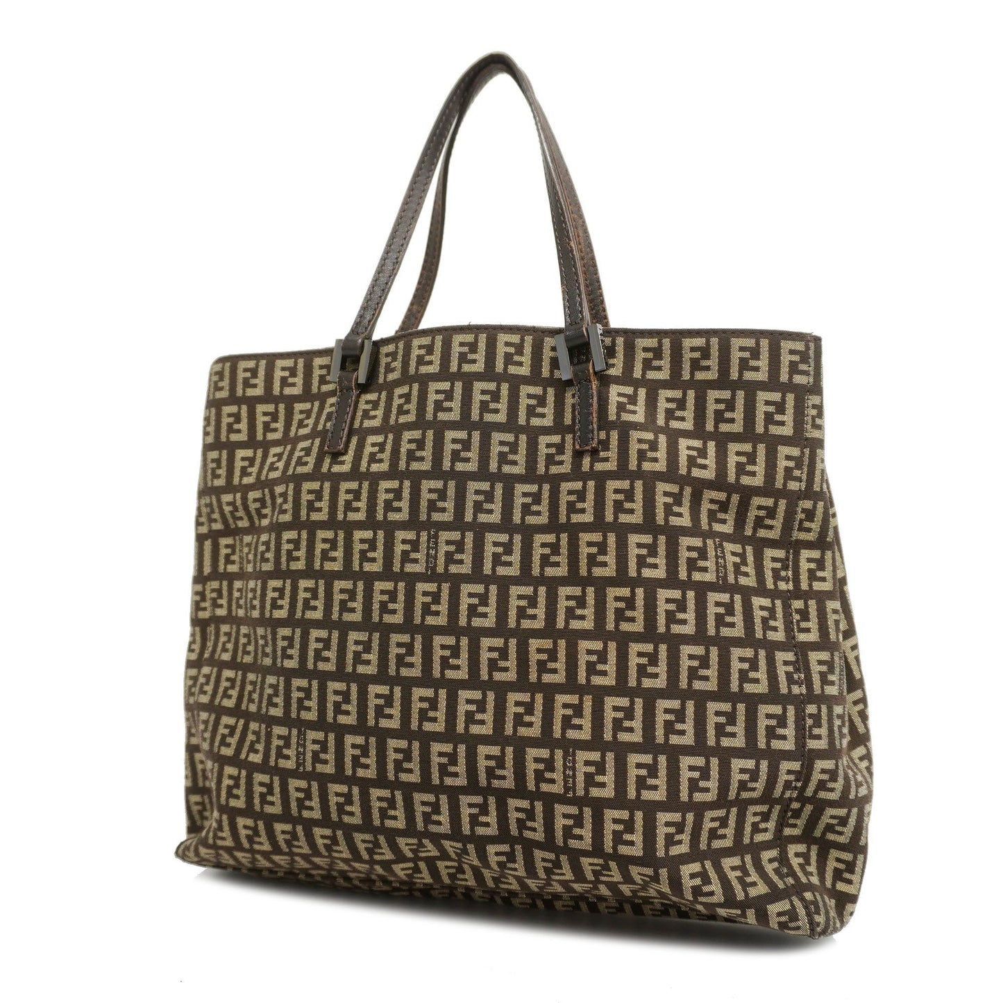 FENDIAuth Zucchino Handbag Women's Nylon Canvas,Leather Brown