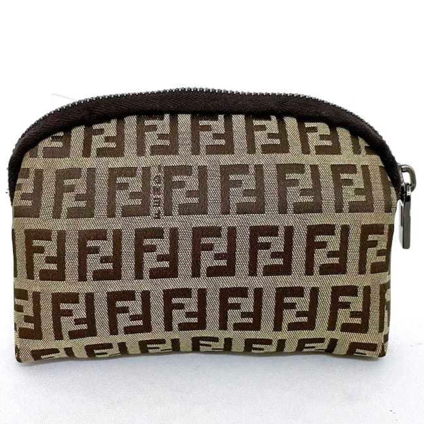 FENDI Pouch Beige Brown Zucchino 7N0003 Canvas Leather FF Women's