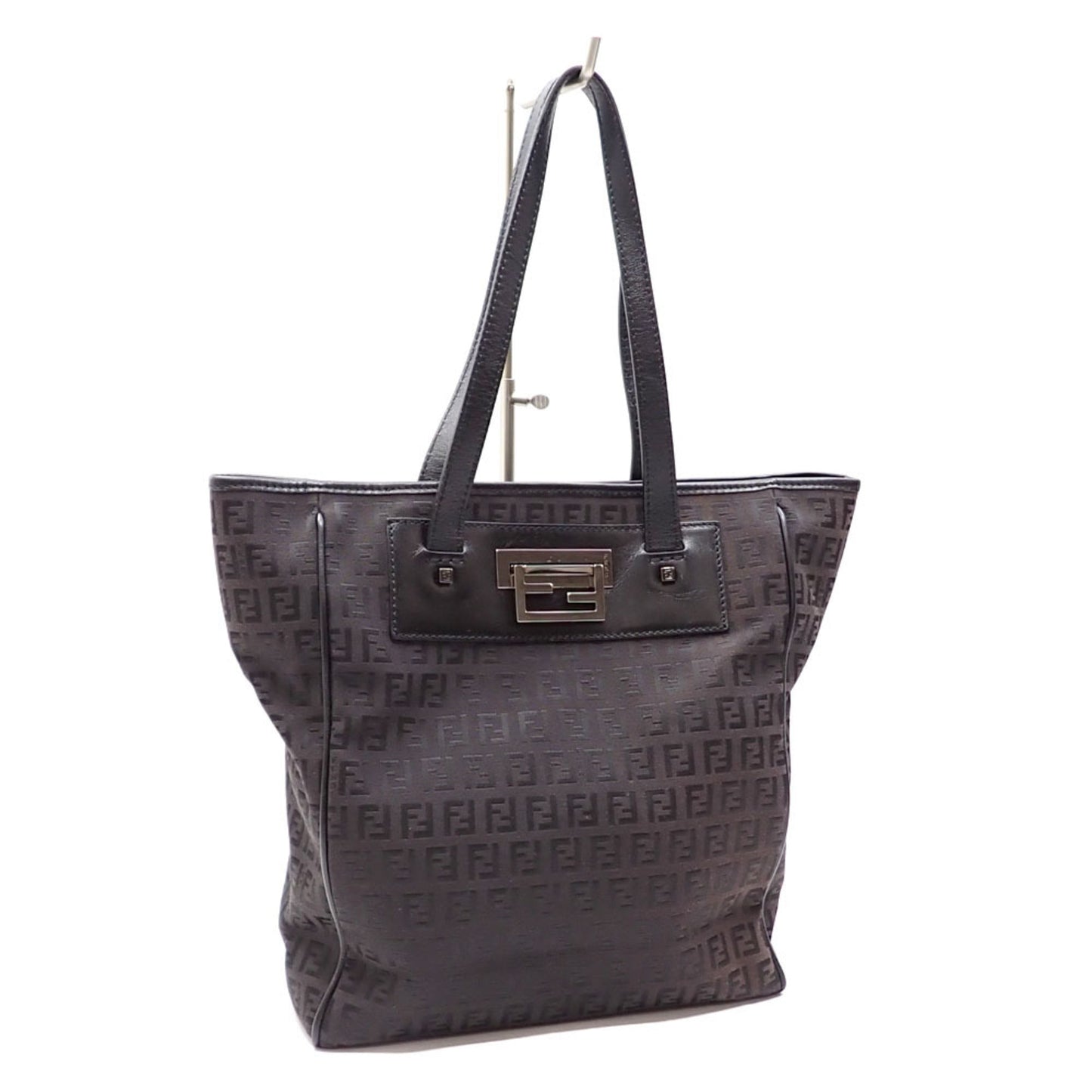 FENDI Tote Bag Zucchino Women's Black Brown Canvas Leather 8BH174 Hand