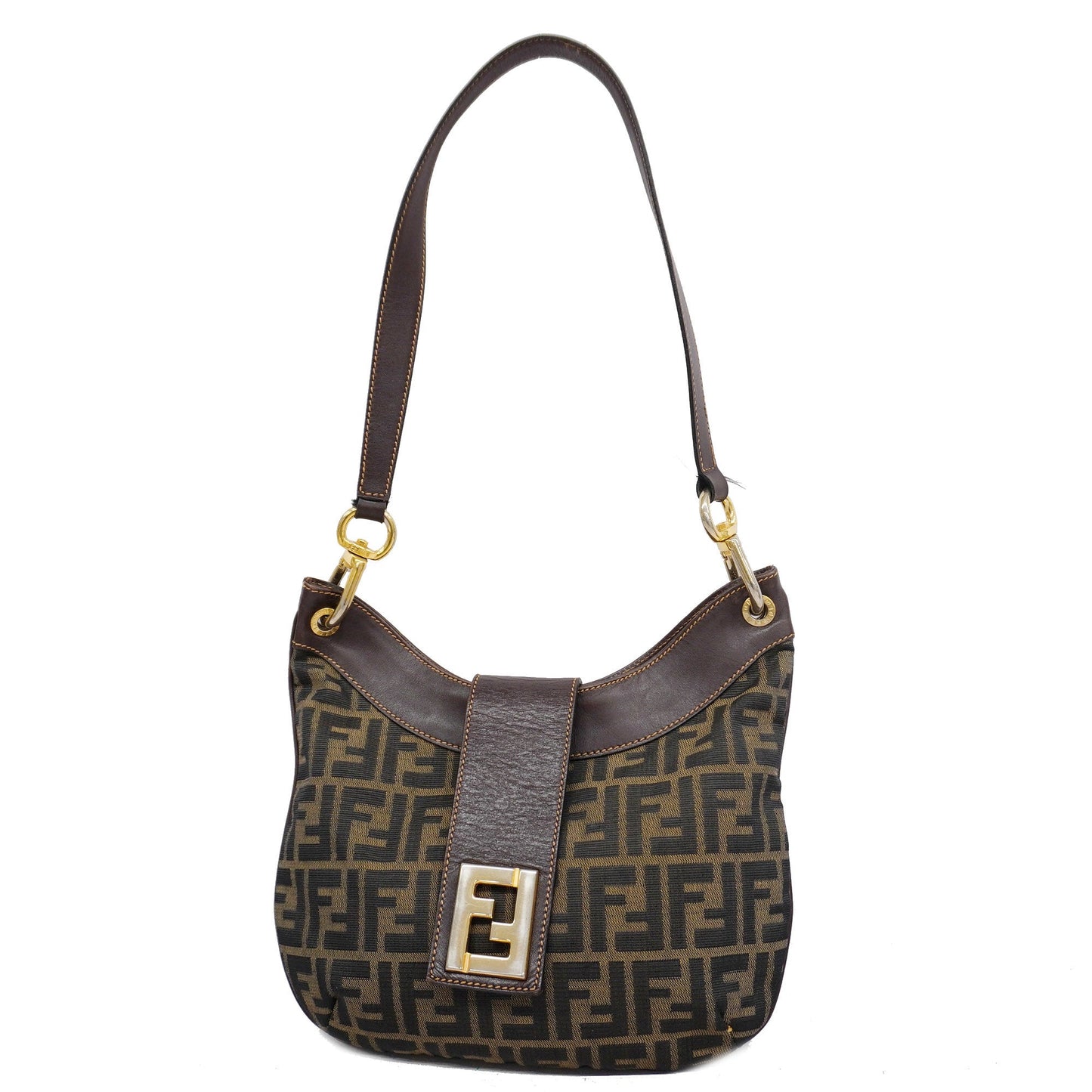 FENDIAuth Zucca Shoulder Bag Women's Nylon Canvas,Leather Brown