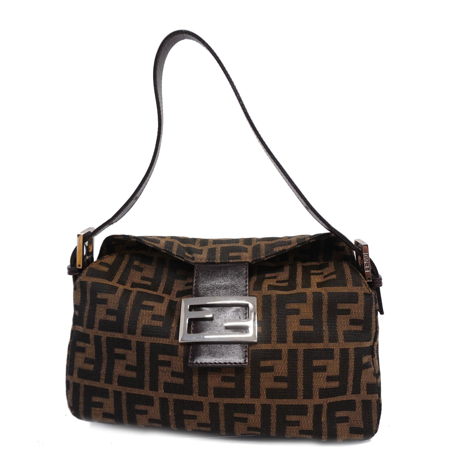FENDIAuth Zucca Handbag Women's Nylon Canvas,Leather Brown