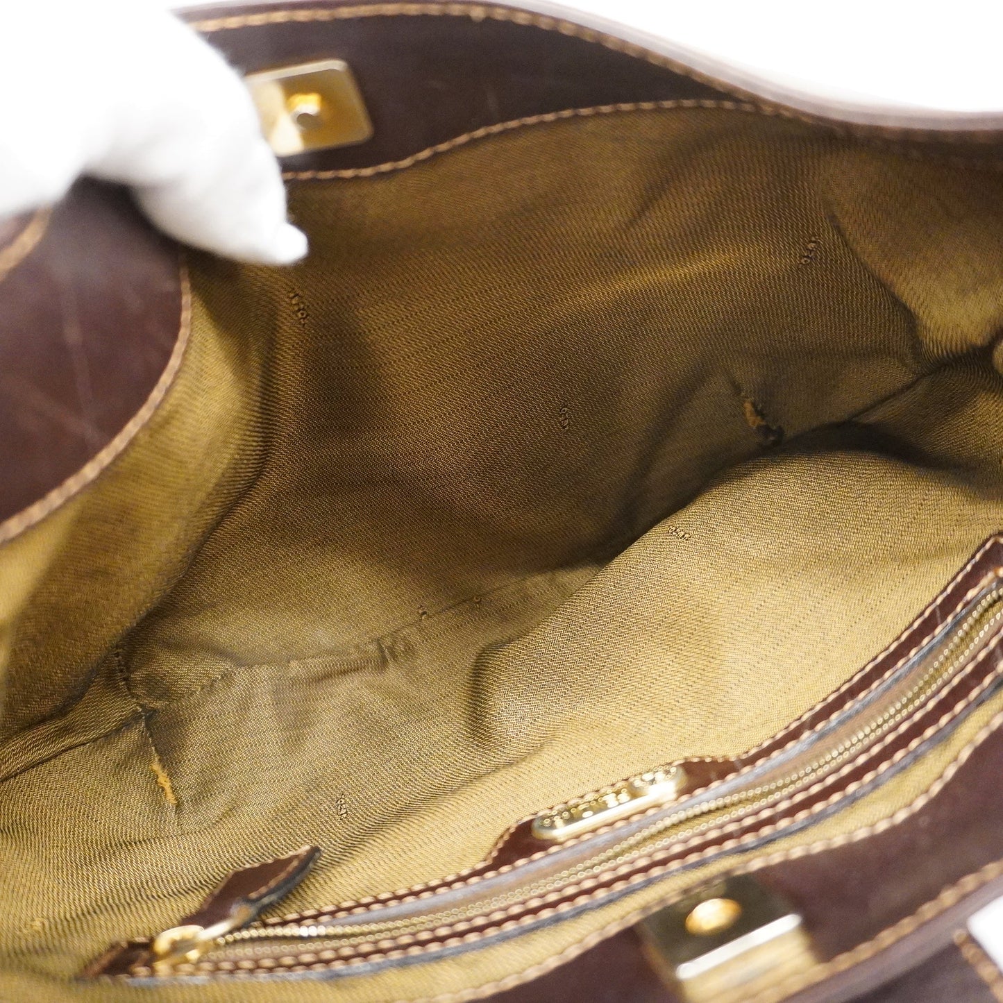 FENDIAuth Zucca Shoulder Bag Women's Nylon Canvas,Leather Brown