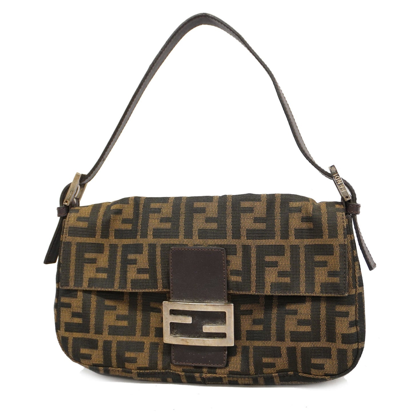 FENDIAuth Zucca Mamma Bucket Women's Nylon Canvas Handbag Brown