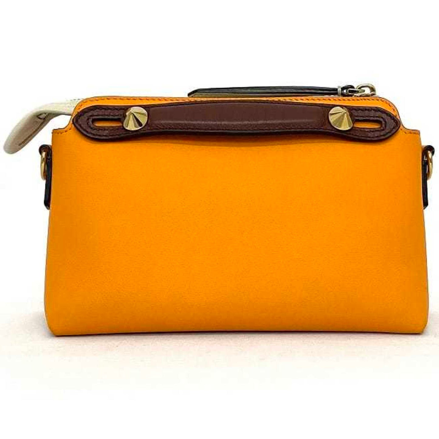 FENDI 2way visor way orange white brown 8BL145 leather shoulder bag handbag pochette studs ladies