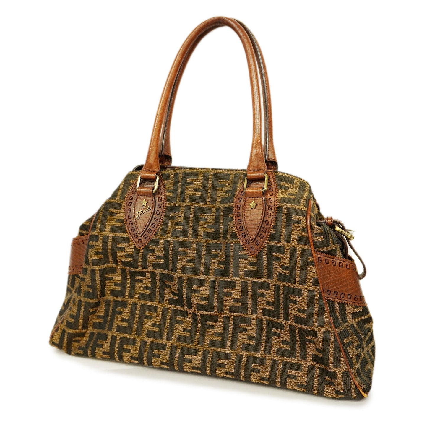 FENDIAuth Zucca Tote Bag Women's Nylon Canvas,Leather Tote Bag Brown