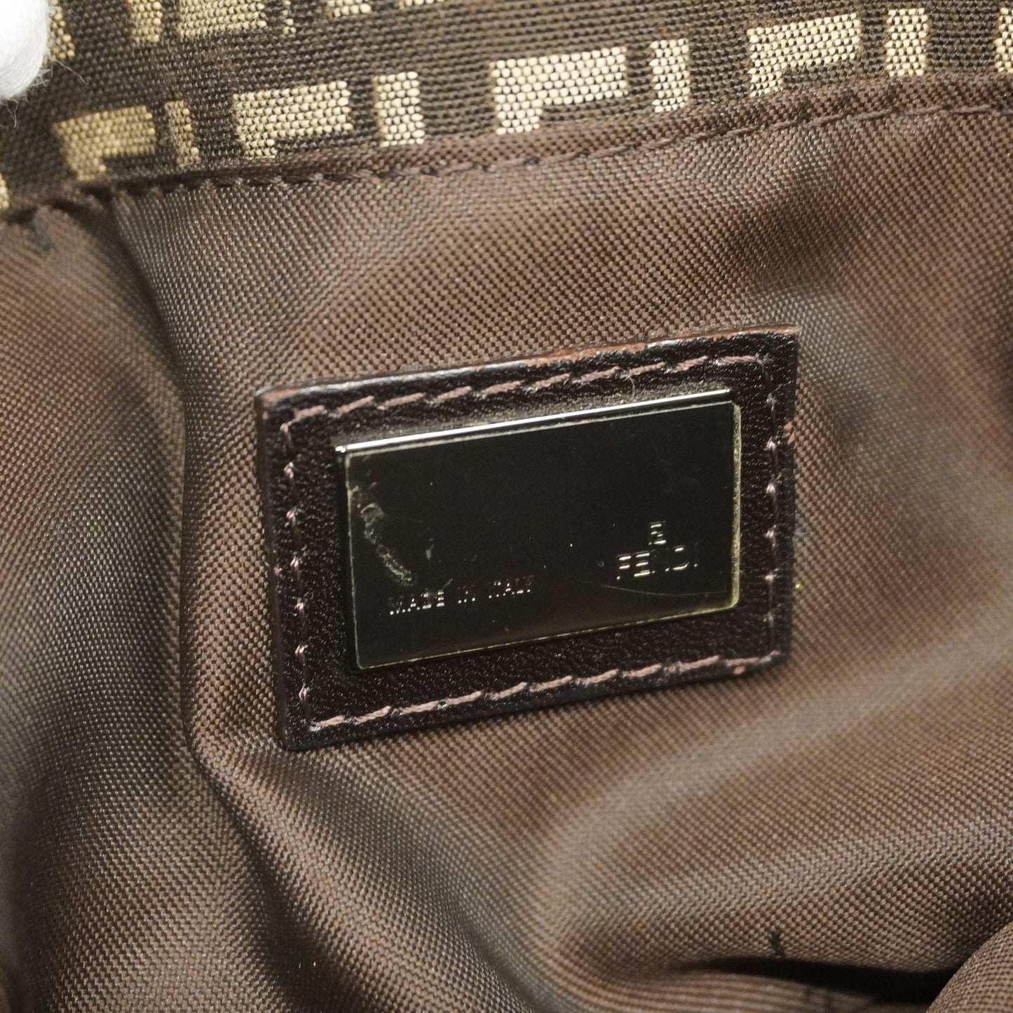 FENDIAuth Zucchino Handbag Women's Nylon Canvas,Leather Brown