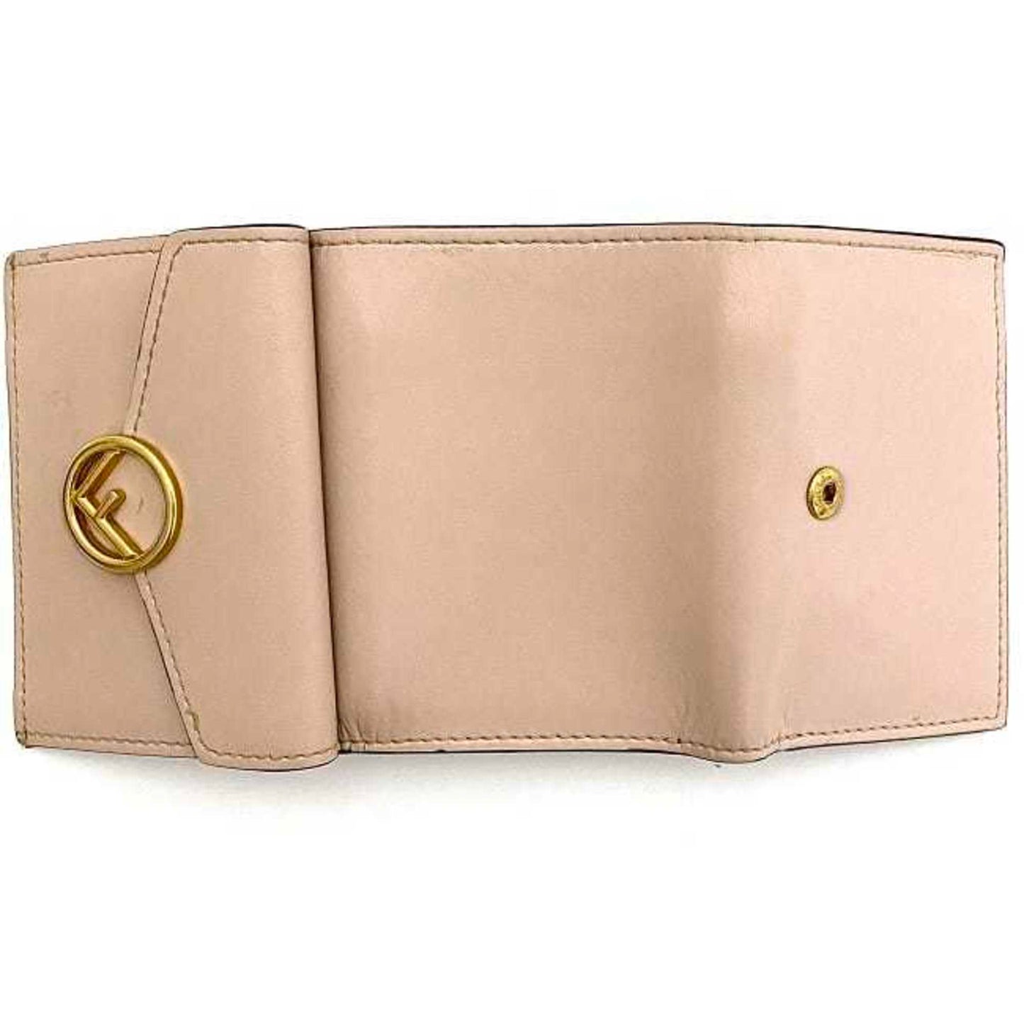 FENDI Trifold Wallet Pink Beige Gold Fizu 8M0395 Leather GP Circle Women's