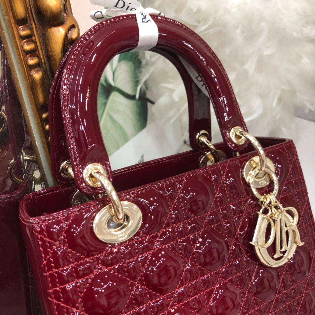 DIOR medium lady 24 wine patent calfskin