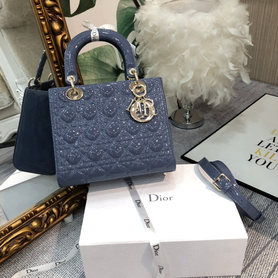 DIOR medium lady 24 raf blue patent calfskin
