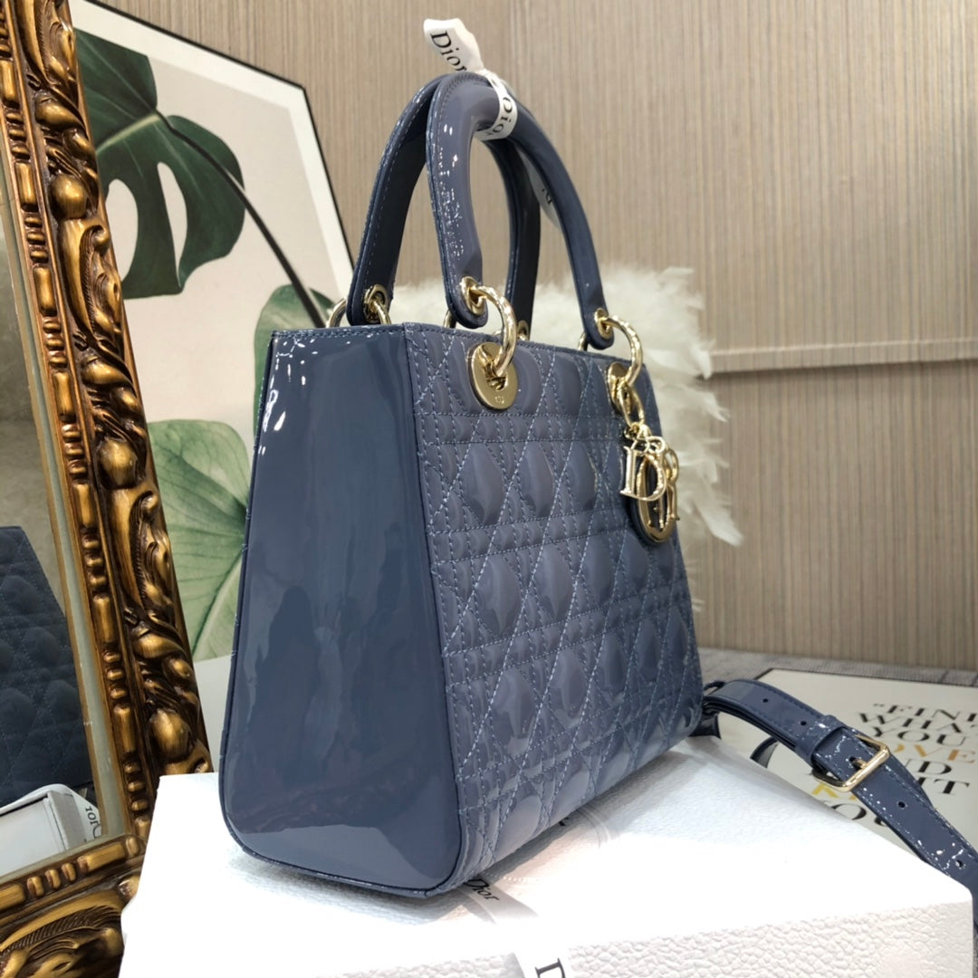 DIOR medium lady 24 raf blue patent calfskin