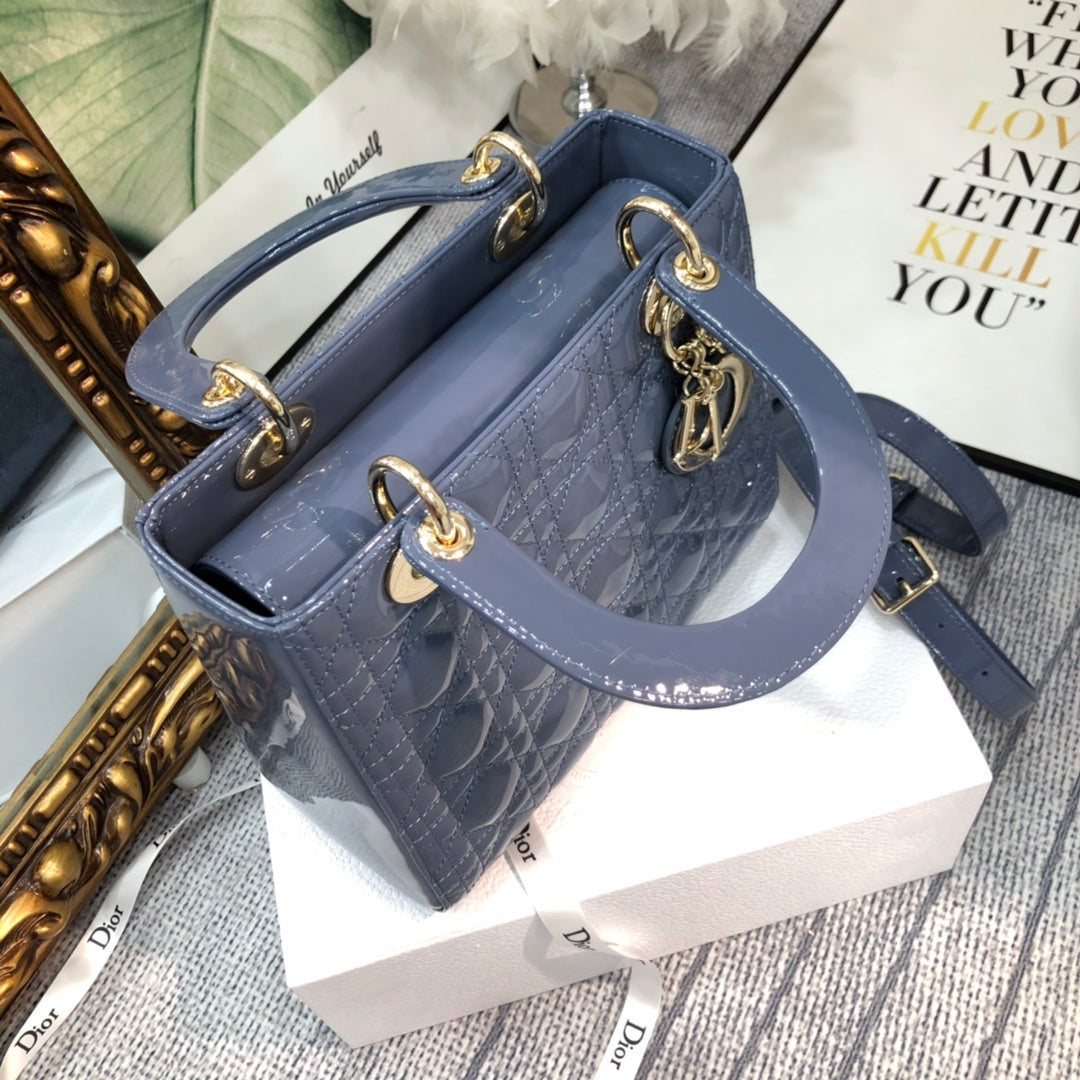 DIOR medium lady 24 raf blue patent calfskin