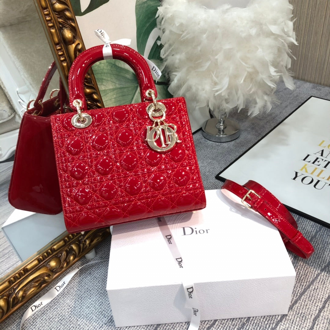 DIOR medium lady 24 red patent calfskin